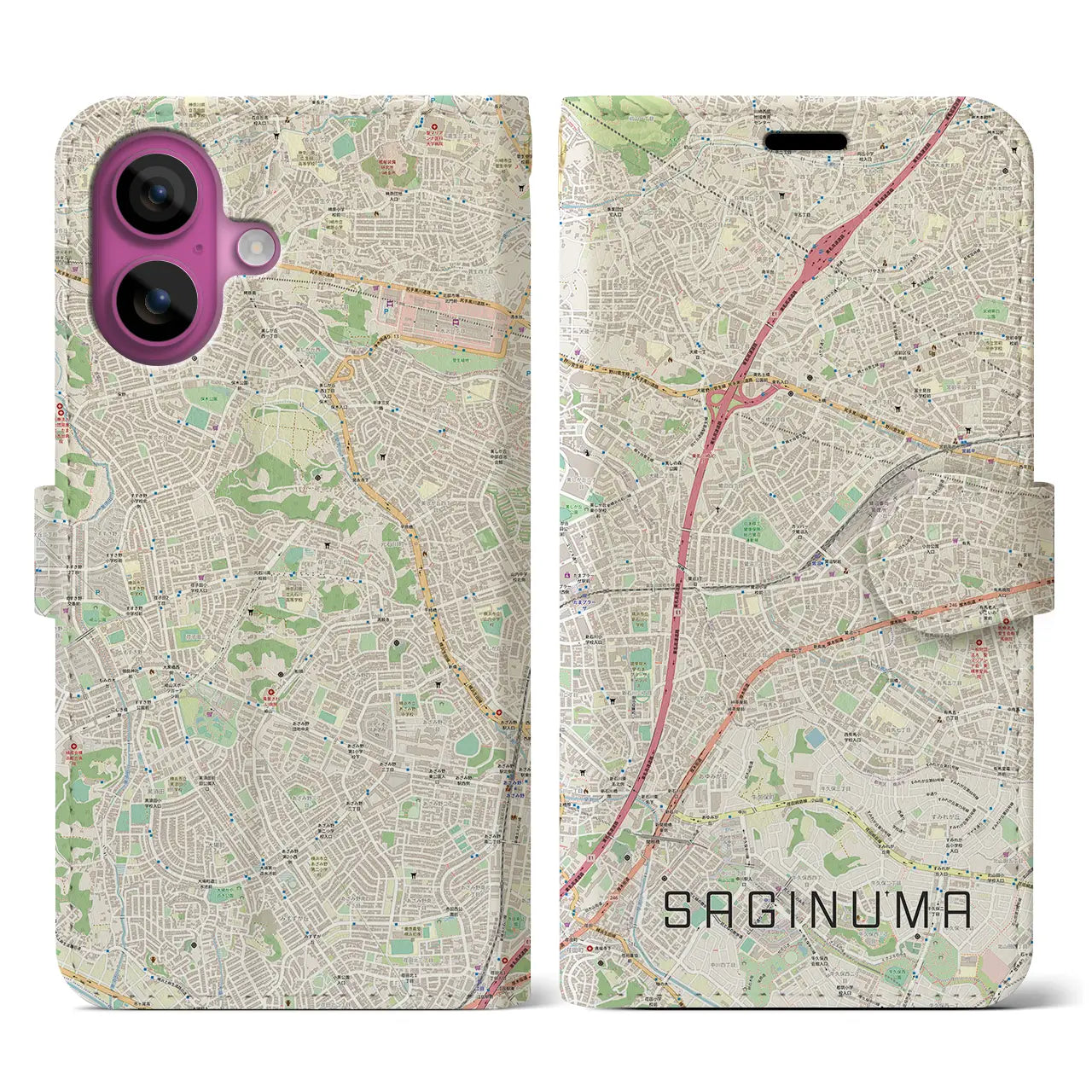 【鷺沼(神奈川県)】地図柄iPhoneケース(手帳タイプ)ナチュラル・iPhone 16 Pro 用