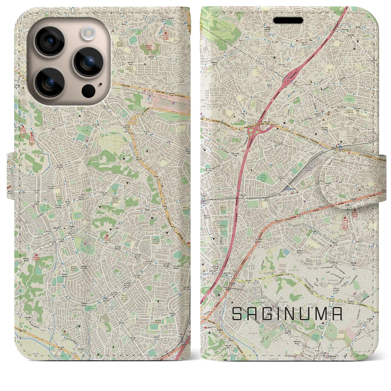【鷺沼(神奈川県)】地図柄iPhoneケース(手帳タイプ)ナチュラル・iPhone 16 Plus 用