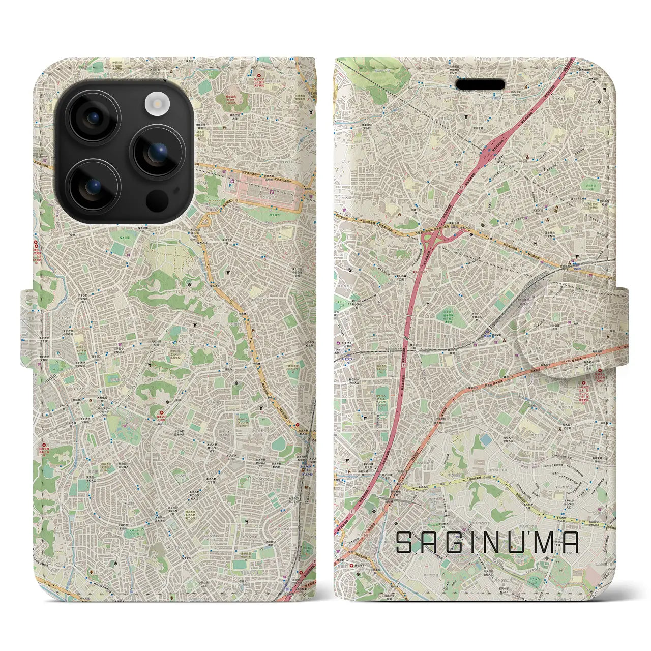 【鷺沼(神奈川県)】地図柄iPhoneケース(手帳タイプ)ナチュラル・iPhone 16 用