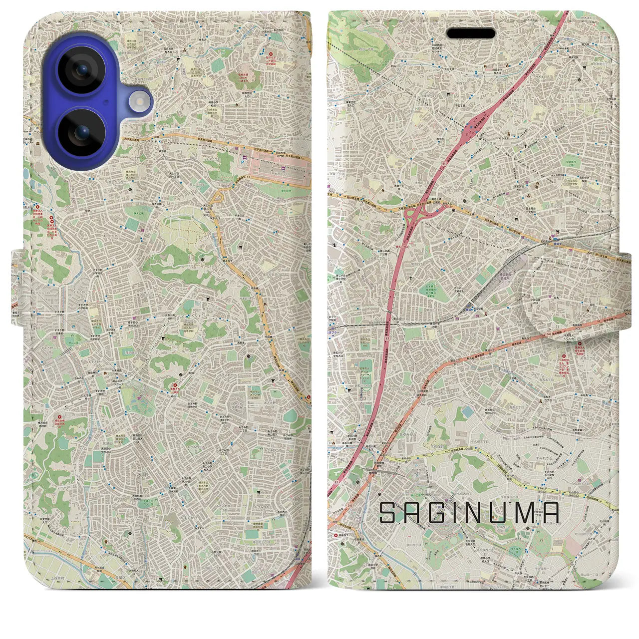 【鷺沼(神奈川県)】地図柄iPhoneケース(手帳タイプ)ナチュラル・iPhone 16 Pro Max 用