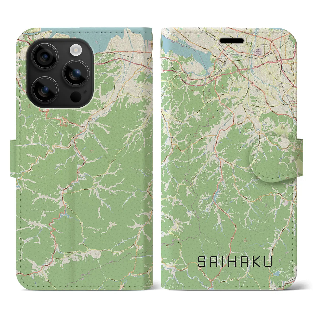 【西伯(鳥取県)】地図柄iPhoneケース(手帳タイプ)ナチュラル・iPhone 16 用