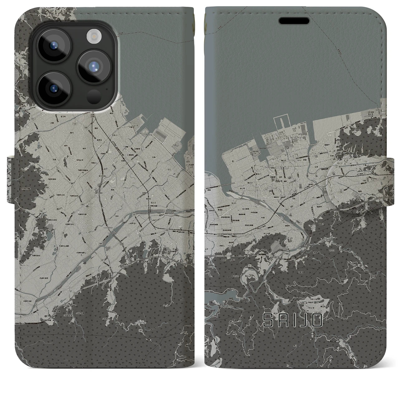 【西条(愛媛県)】地図柄iPhoneケース(手帳タイプ)