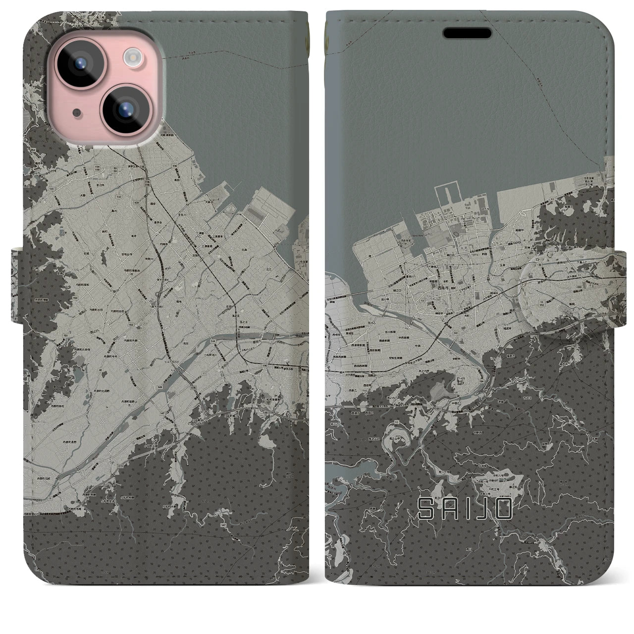 【西条(愛媛県)】地図柄iPhoneケース(手帳タイプ)