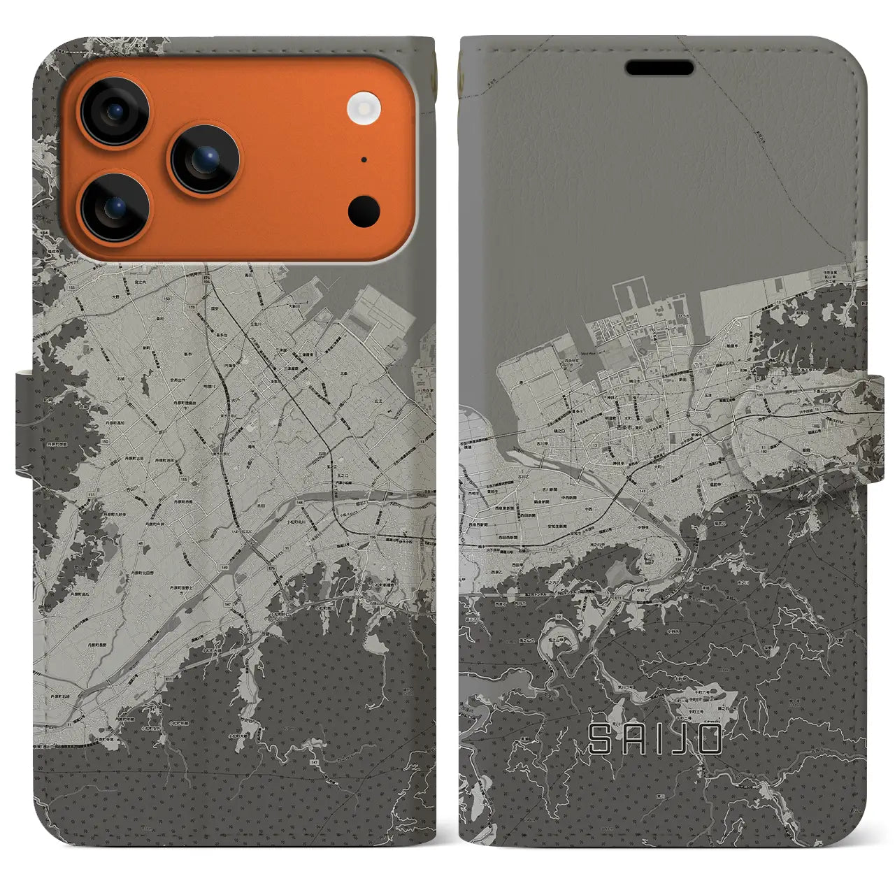 【西条(愛媛県)】地図柄iPhoneケース(手帳タイプ)