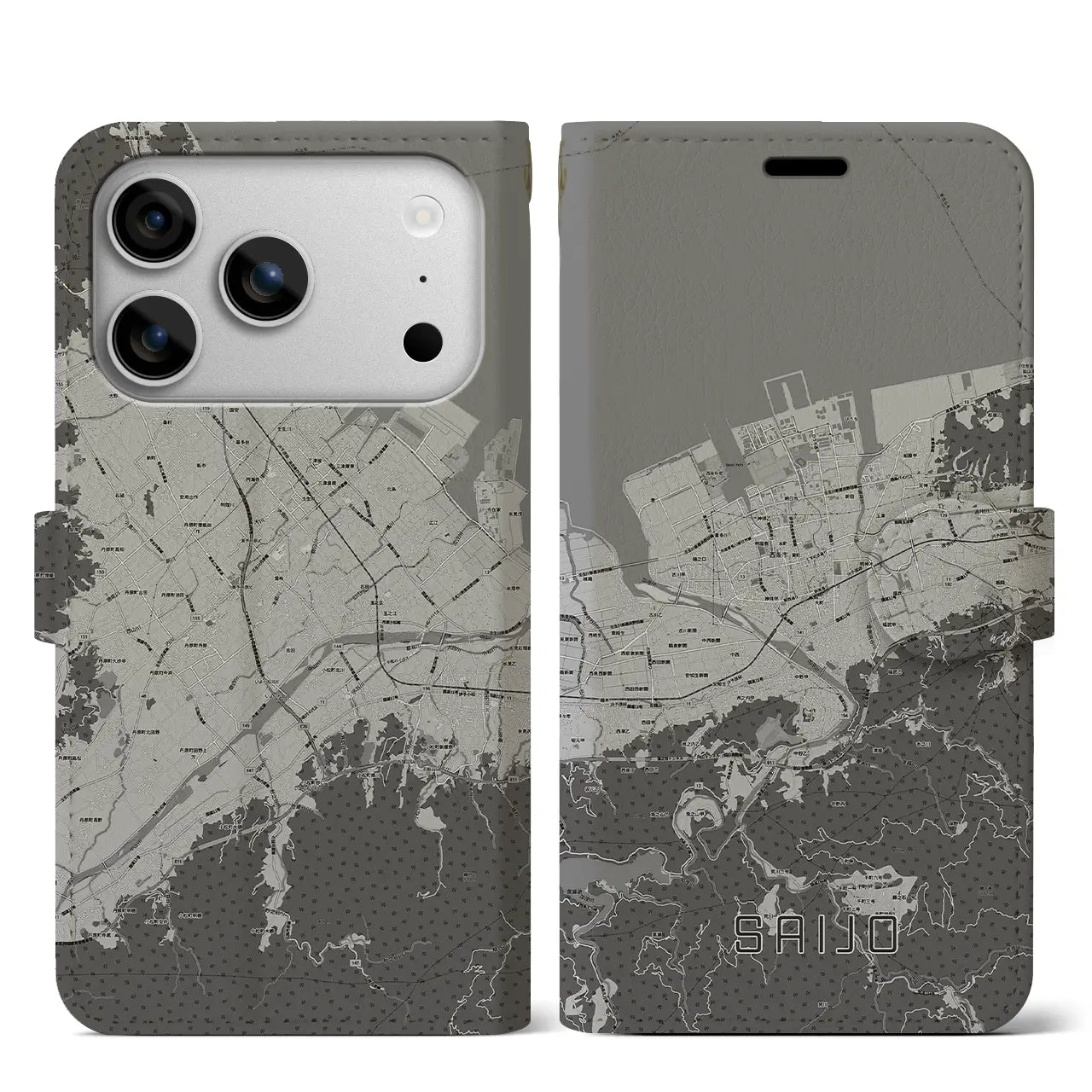 【西条(愛媛県)】地図柄iPhoneケース(手帳タイプ)