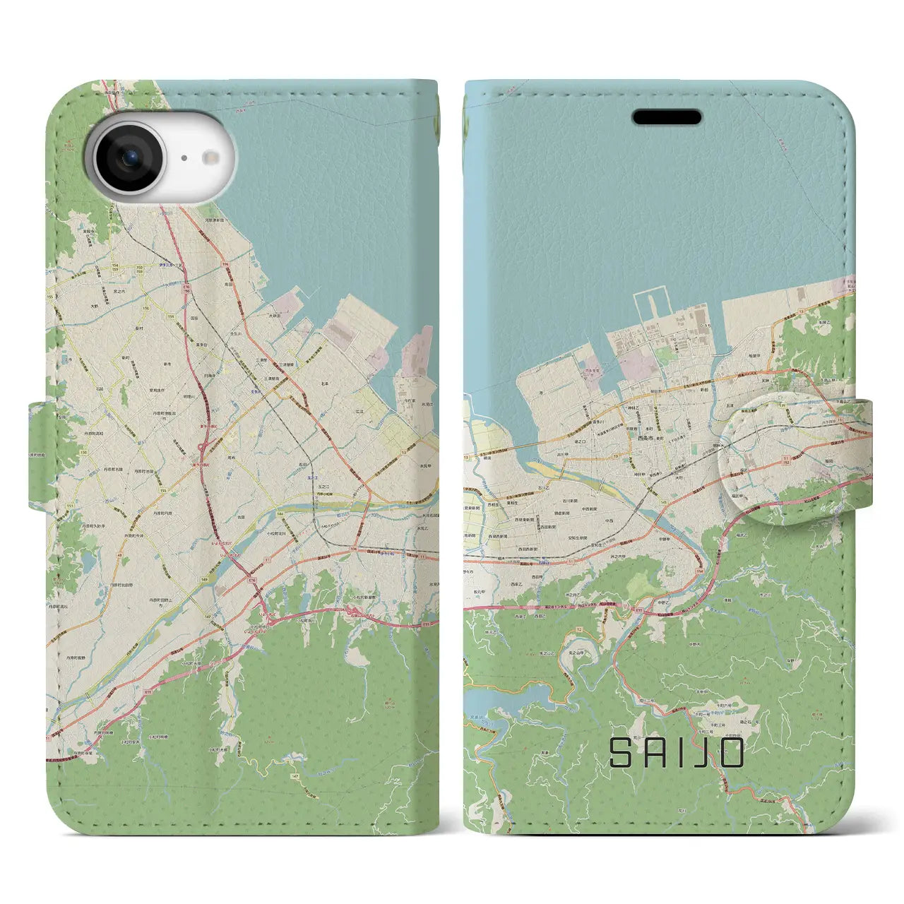【西条(愛媛県)】地図柄iPhoneケース(手帳タイプ)