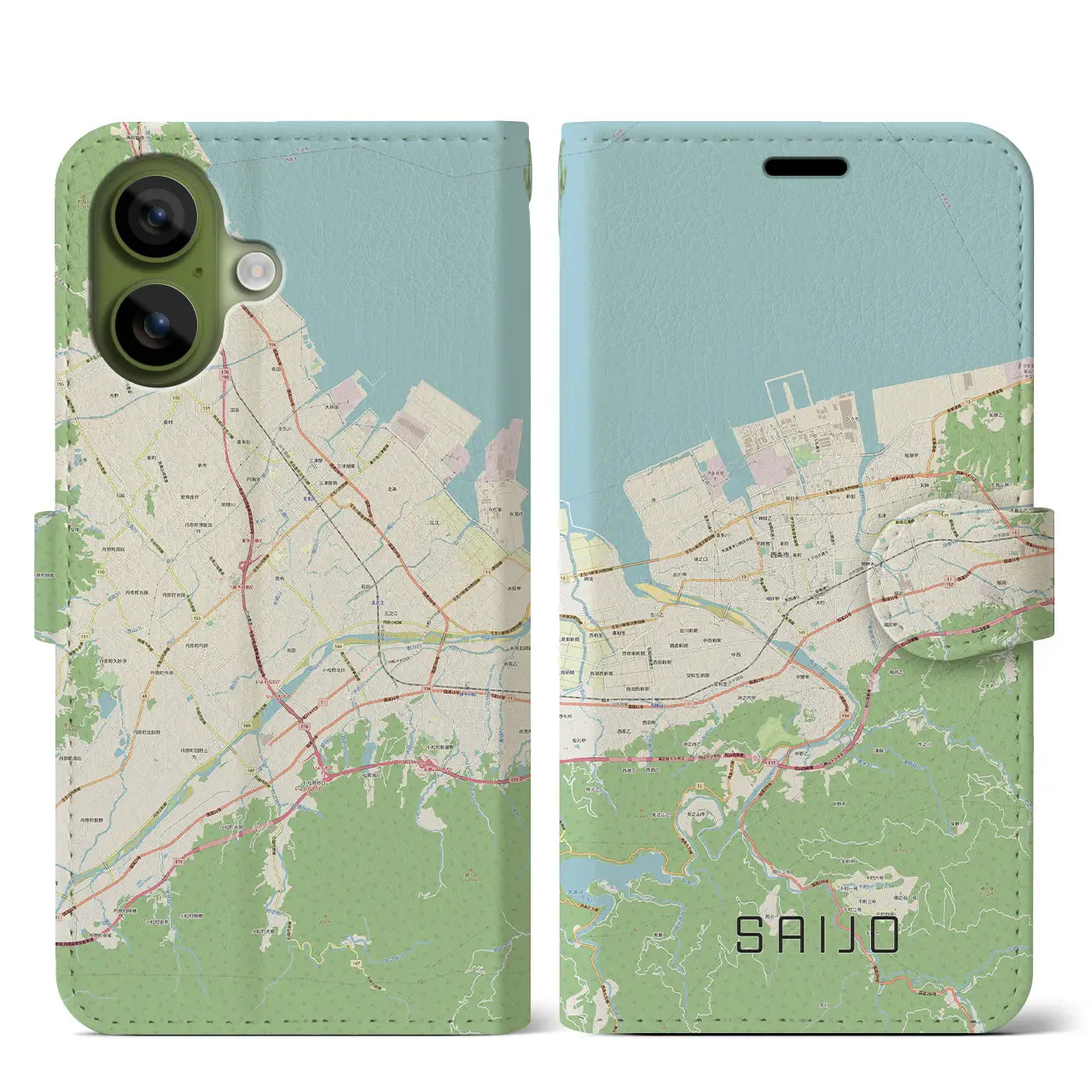 【西条(愛媛県)】地図柄iPhoneケース(手帳タイプ)