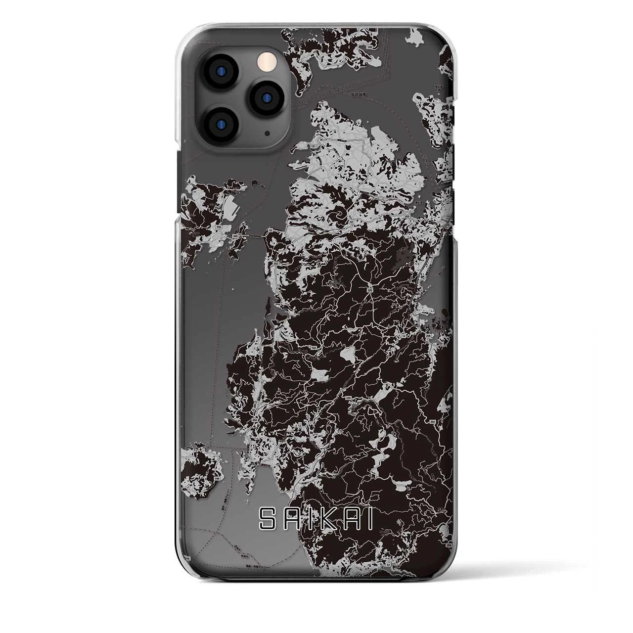 【西海(長崎県)】地図柄iPhoneケース(クリアタイプ)モノトーン・iPhone 11 Pro Max 用