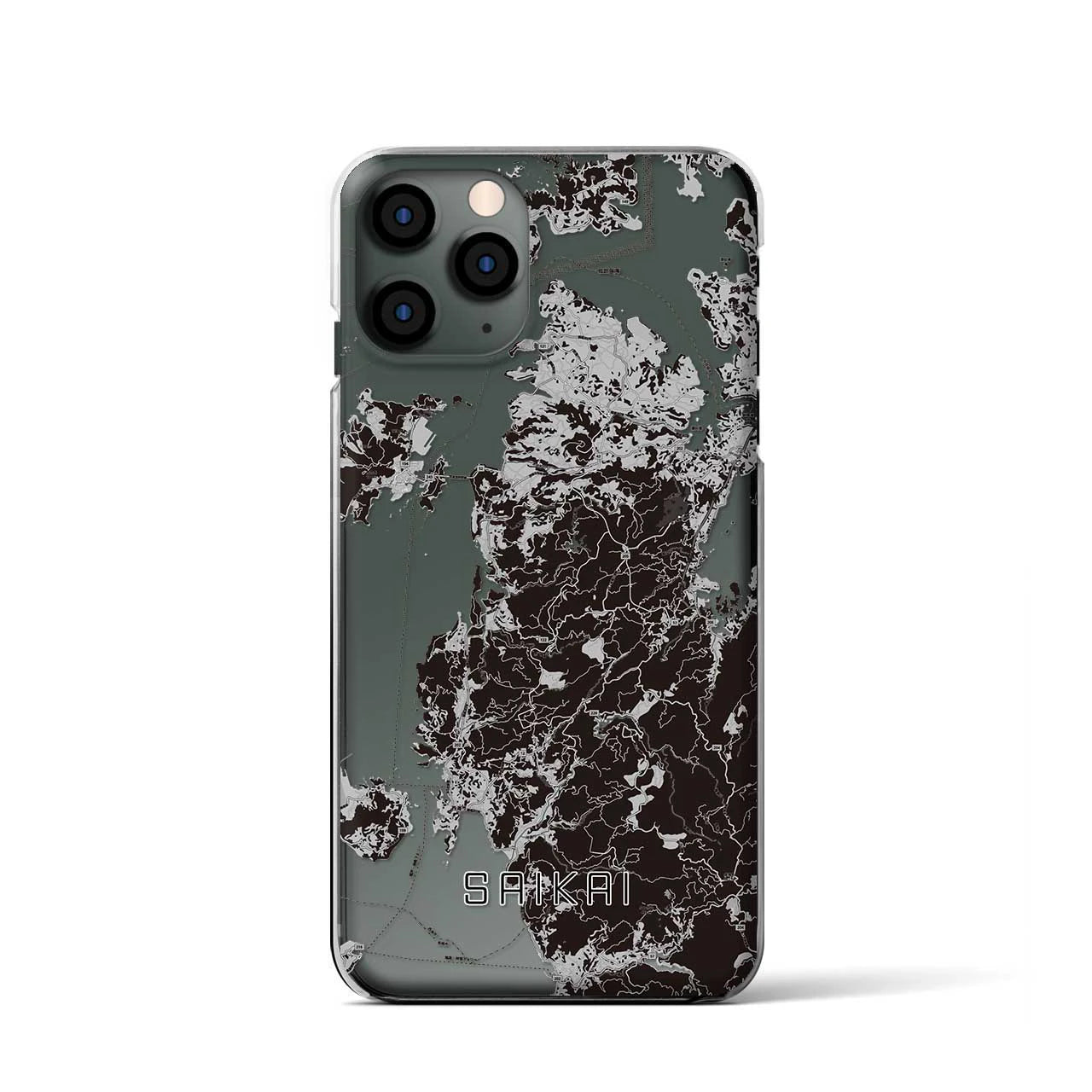 【西海(長崎県)】地図柄iPhoneケース(クリアタイプ)モノトーン・iPhone 11 Pro 用