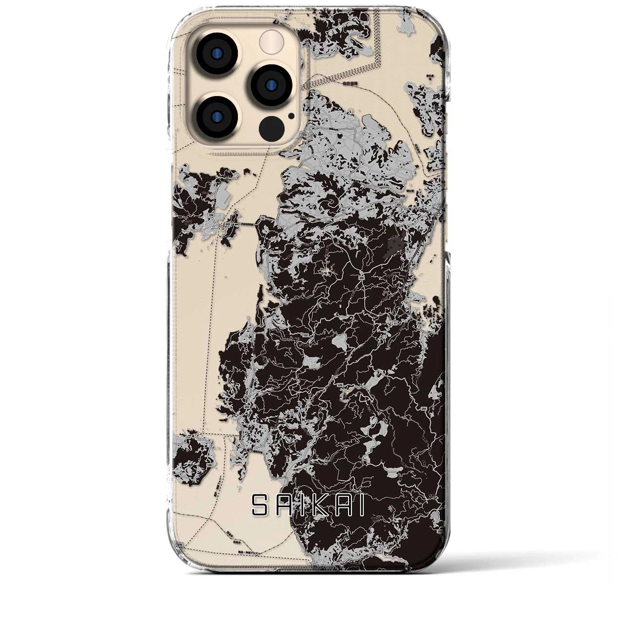 【西海(長崎県)】地図柄iPhoneケース(クリアタイプ)モノトーン・iPhone 12 Pro Max 用