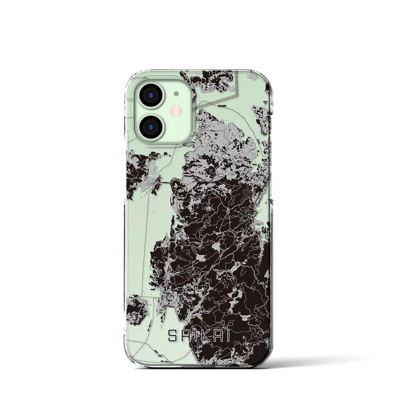 【西海(長崎県)】地図柄iPhoneケース(クリアタイプ)モノトーン・iPhone 12 mini 用