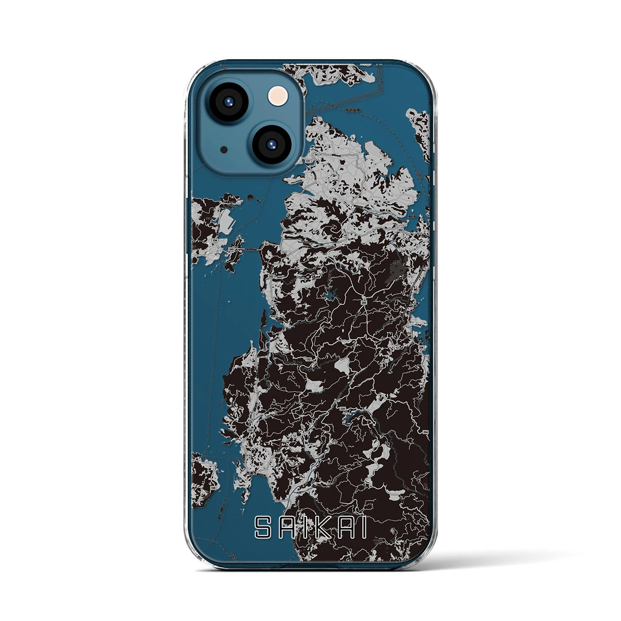 【西海(長崎県)】地図柄iPhoneケース(クリアタイプ)モノトーン・iPhone 13 用