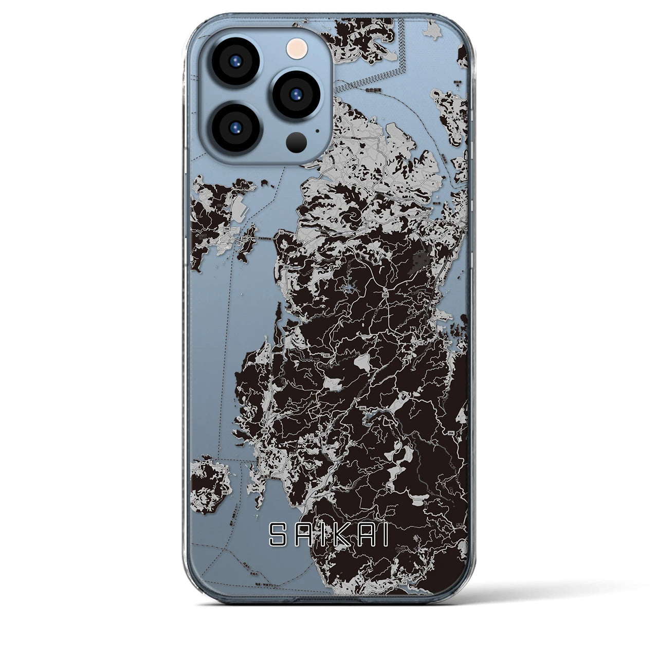 【西海(長崎県)】地図柄iPhoneケース(クリアタイプ)モノトーン・iPhone 13 Pro Max 用