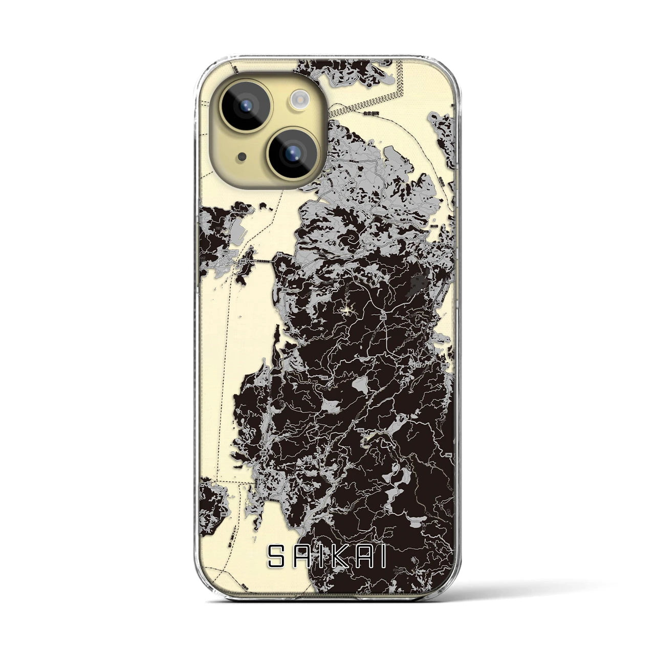 【西海(長崎県)】地図柄iPhoneケース(クリアタイプ)モノトーン・iPhone 15 用