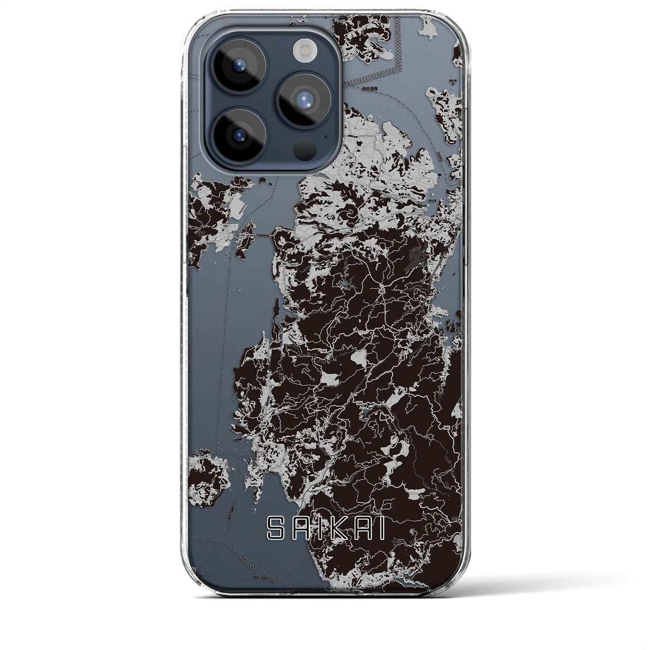 【西海(長崎県)】地図柄iPhoneケース(クリアタイプ)モノトーン・iPhone 15 Pro Max 用