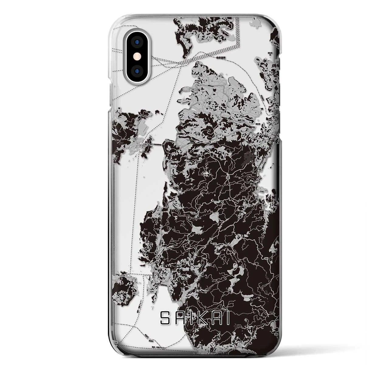 【西海(長崎県)】地図柄iPhoneケース(クリアタイプ)モノトーン・iPhone XS Max 用
