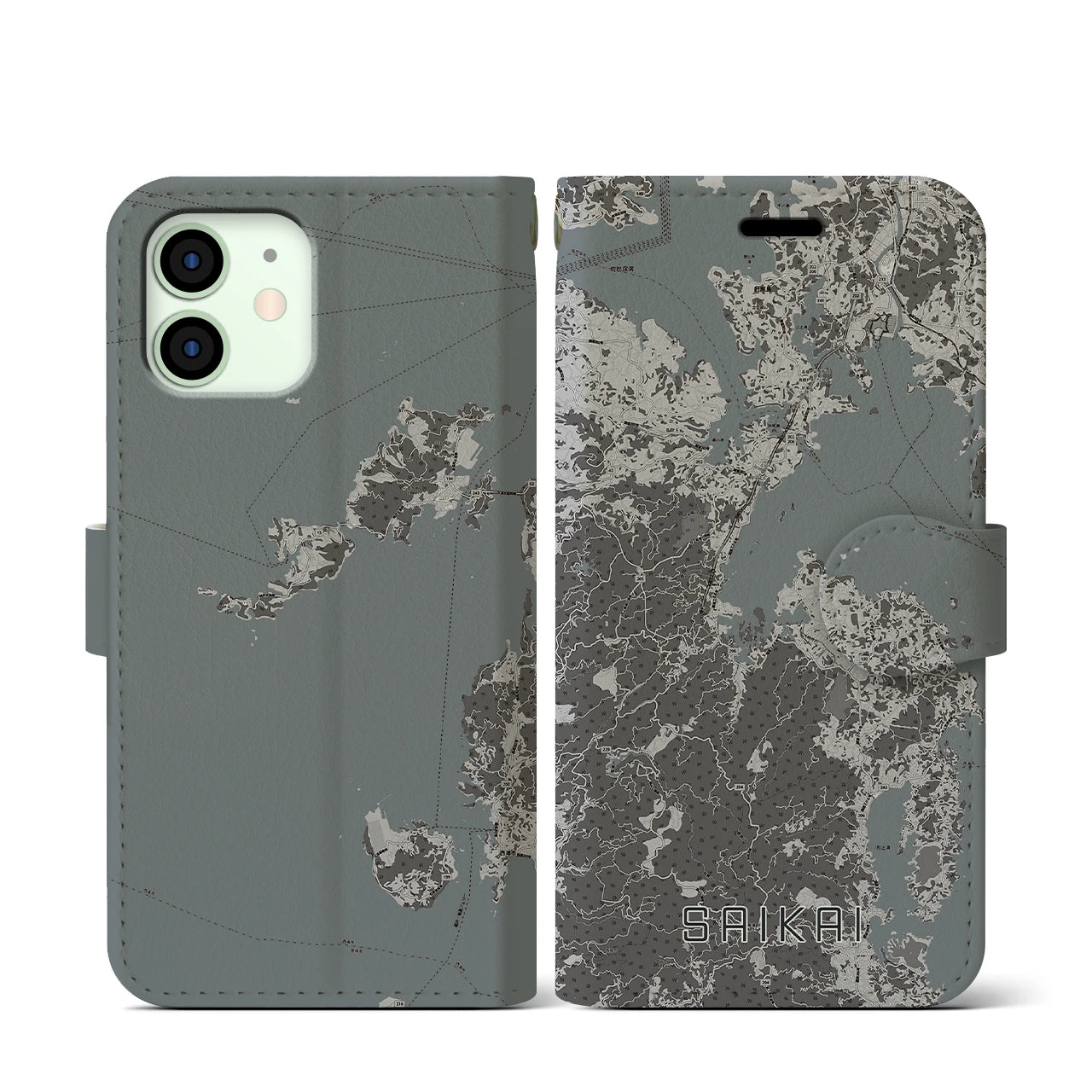 【西海(長崎県)】地図柄iPhoneケース(手帳タイプ)