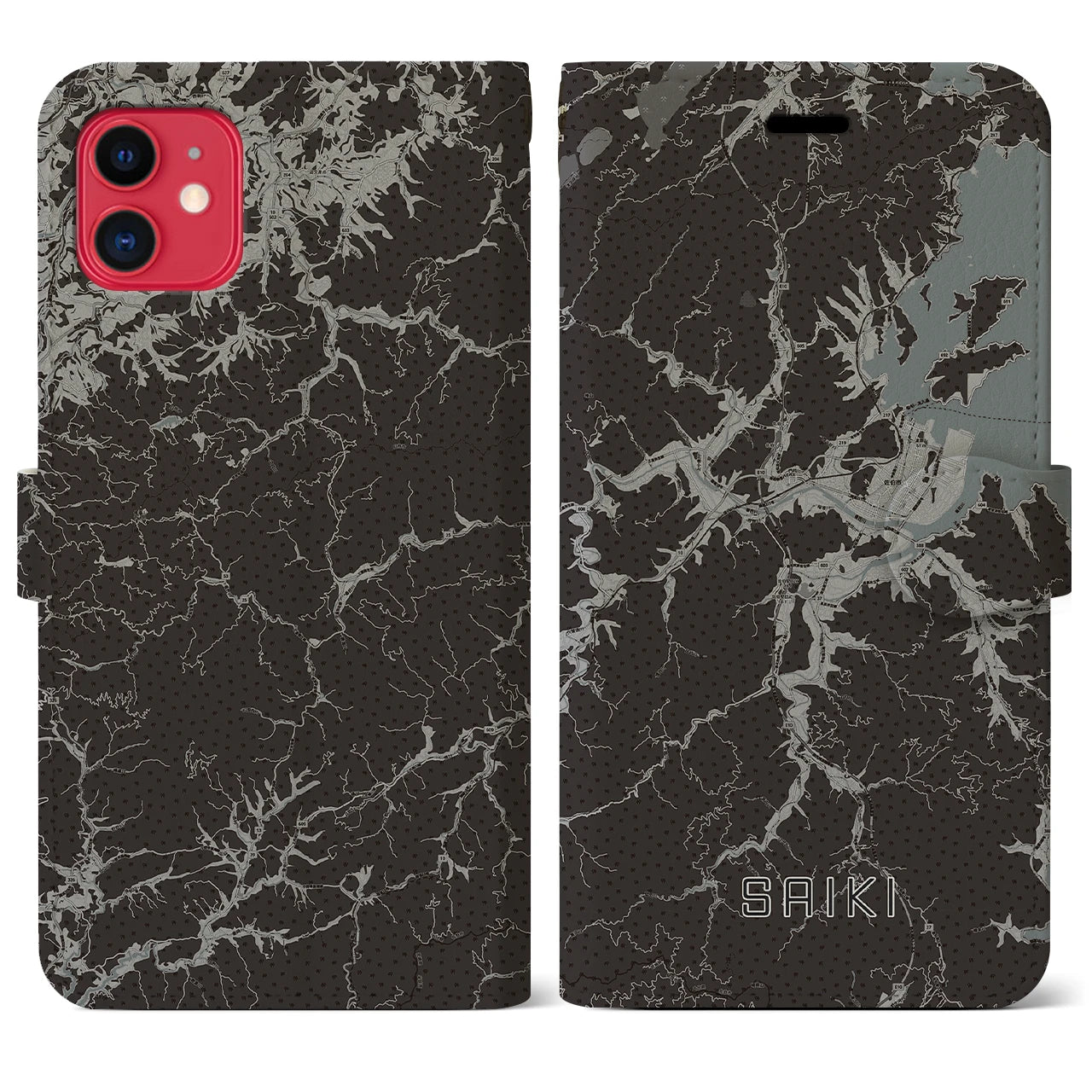 【佐伯(大分県)】地図柄iPhoneケース(手帳タイプ)モノトーン・iPhone 11 用