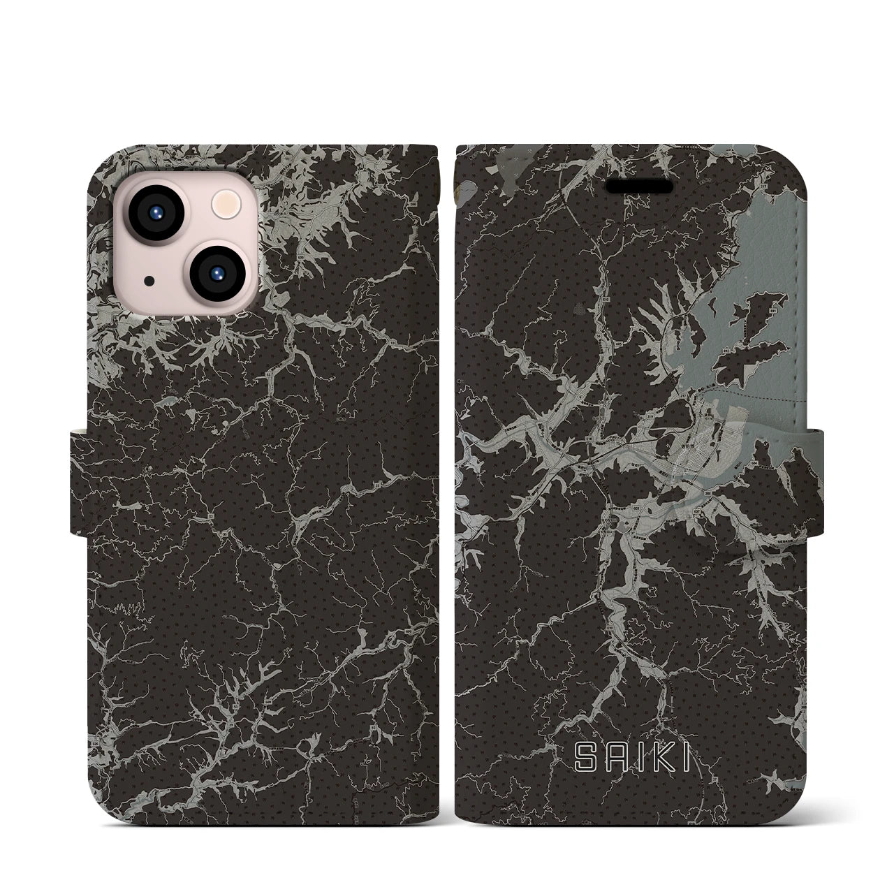 【佐伯(大分県)】地図柄iPhoneケース(手帳タイプ)モノトーン・iPhone 13 mini 用
