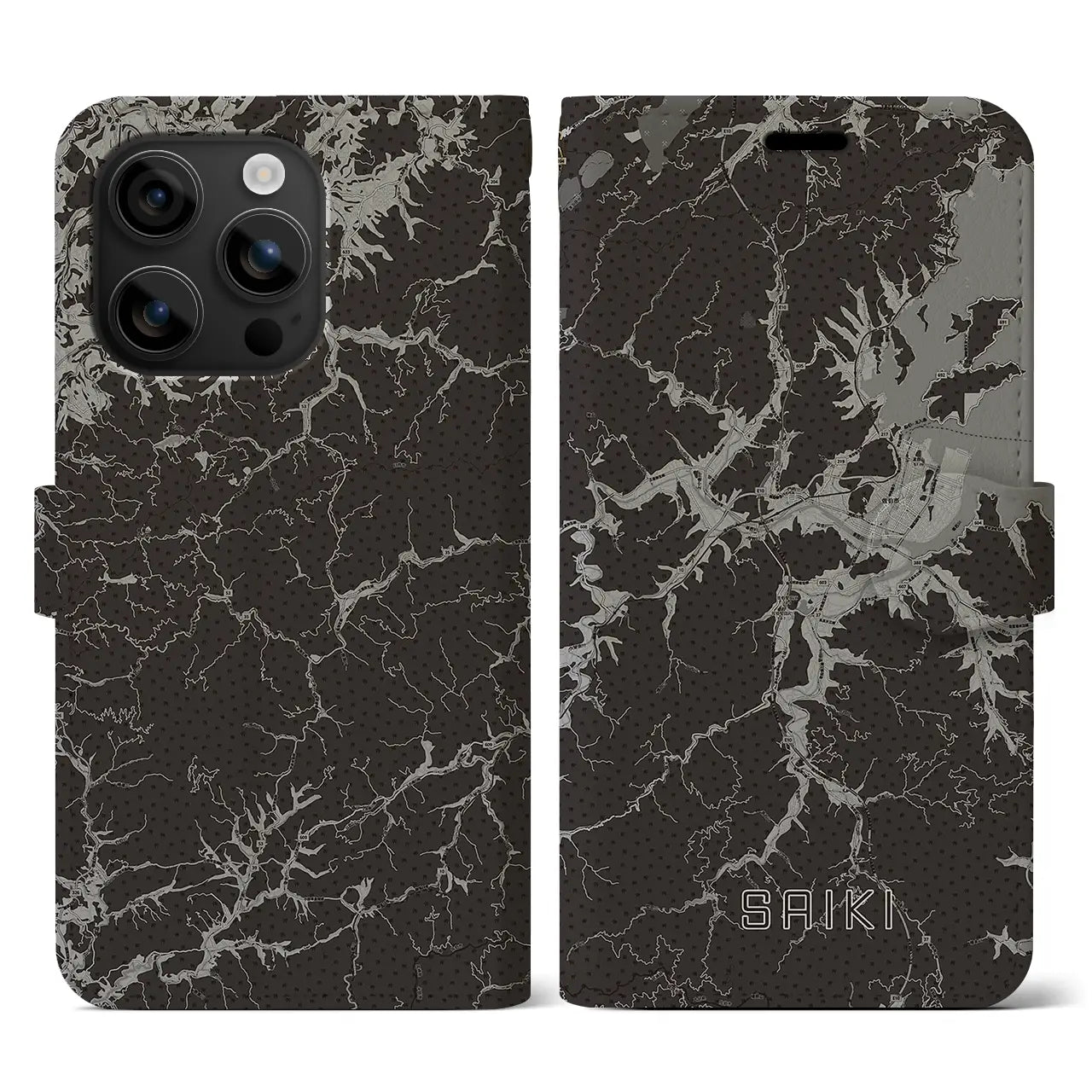 【佐伯(大分県)】地図柄iPhoneケース(手帳タイプ)モノトーン・iPhone 16 用