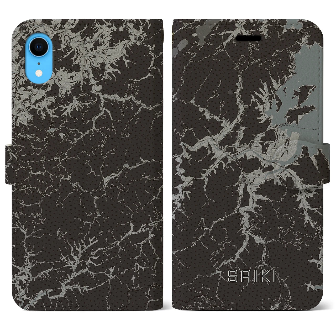 【佐伯(大分県)】地図柄iPhoneケース(手帳タイプ)モノトーン・iPhone XR 用