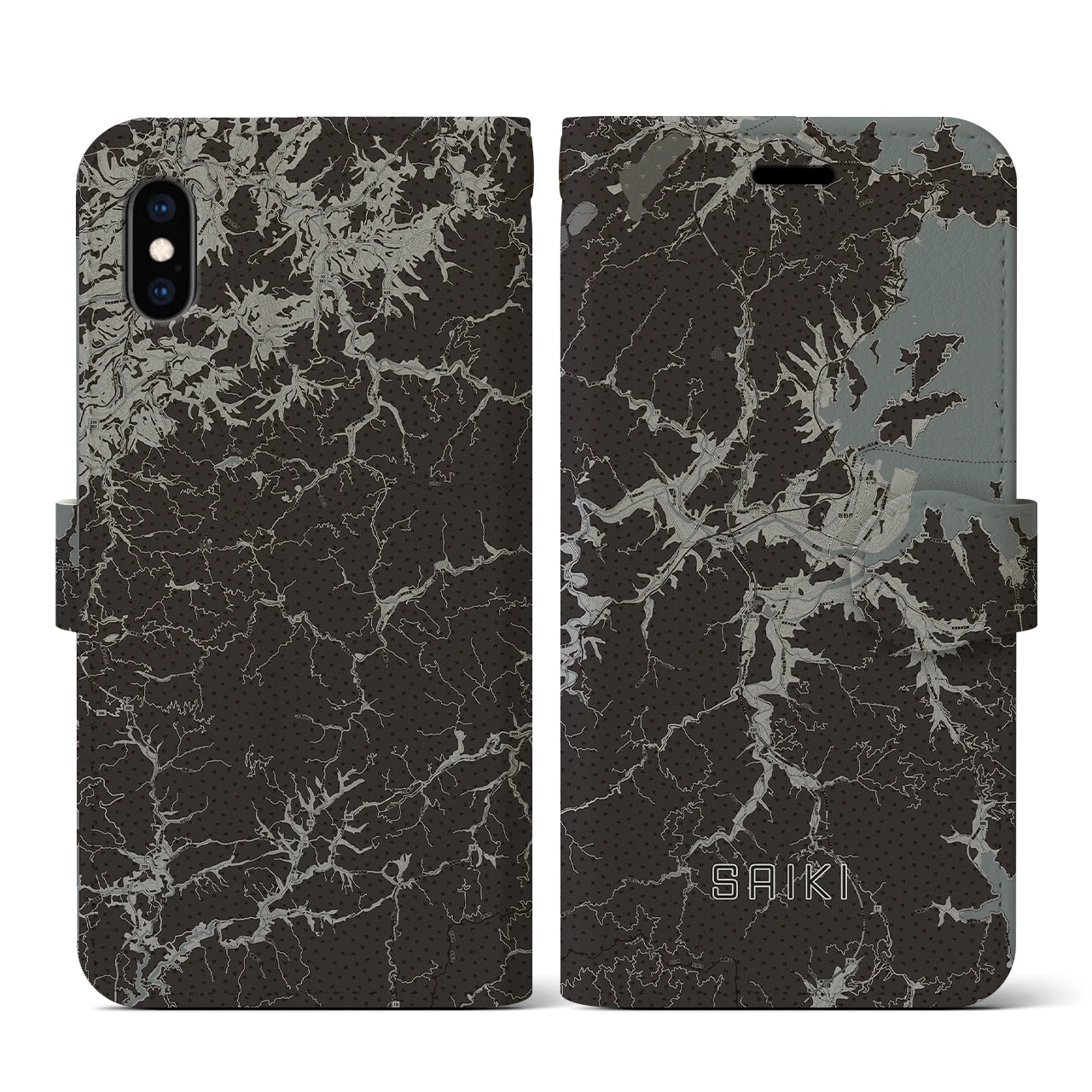 【佐伯(大分県)】地図柄iPhoneケース(手帳タイプ)モノトーン・iPhone XS / X 用