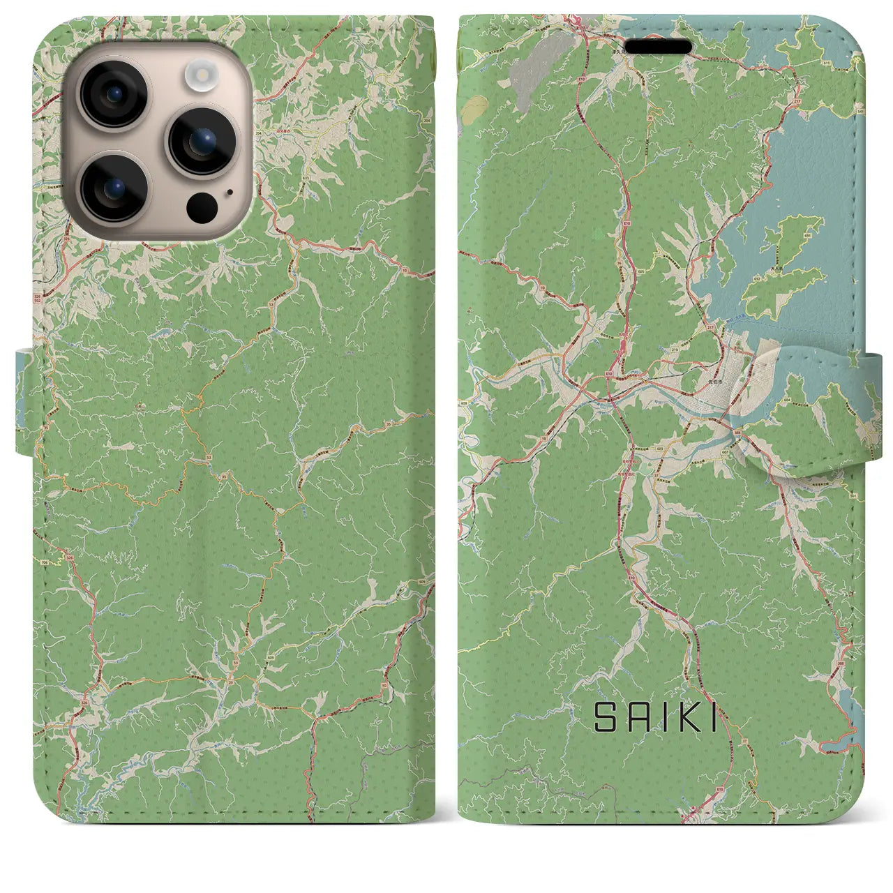 【佐伯(大分県)】地図柄iPhoneケース(手帳タイプ)ナチュラル・iPhone 16 Plus 用
