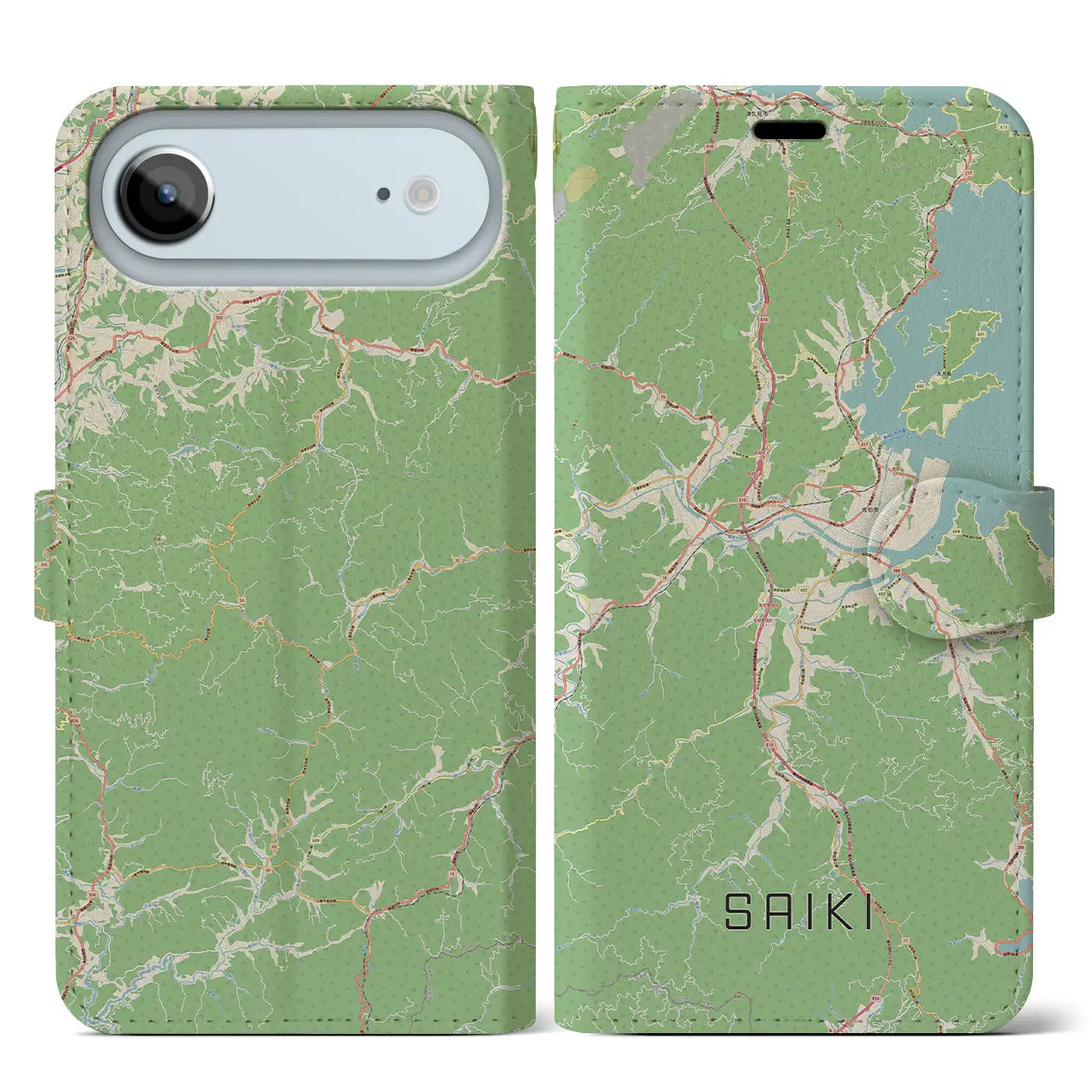 【佐伯(大分県)】地図柄iPhoneケース(手帳タイプ)モノトーン・iPhone 17 Pro Max 用