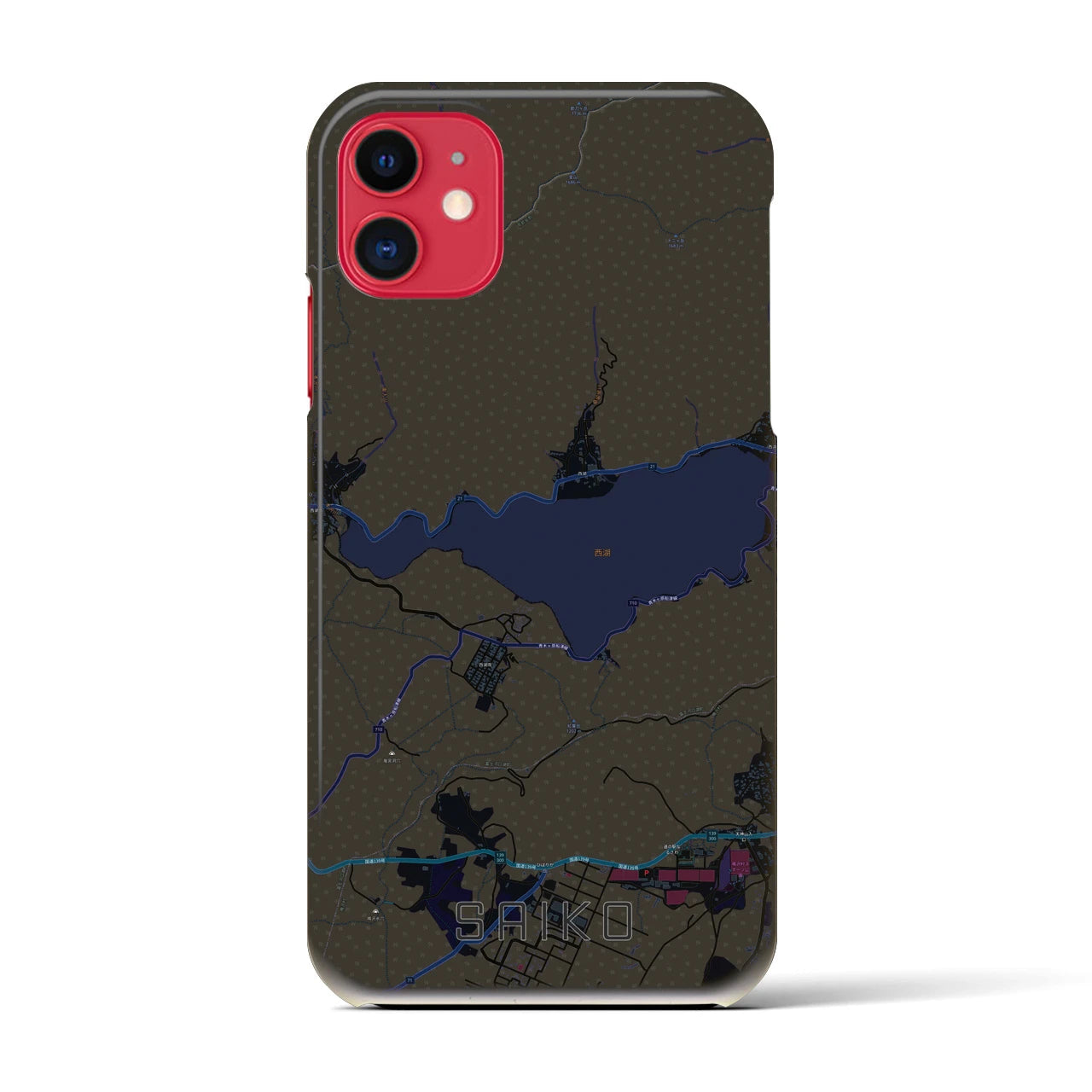 【西湖(山梨県)】地図柄iPhoneケース(バックカバータイプ)
