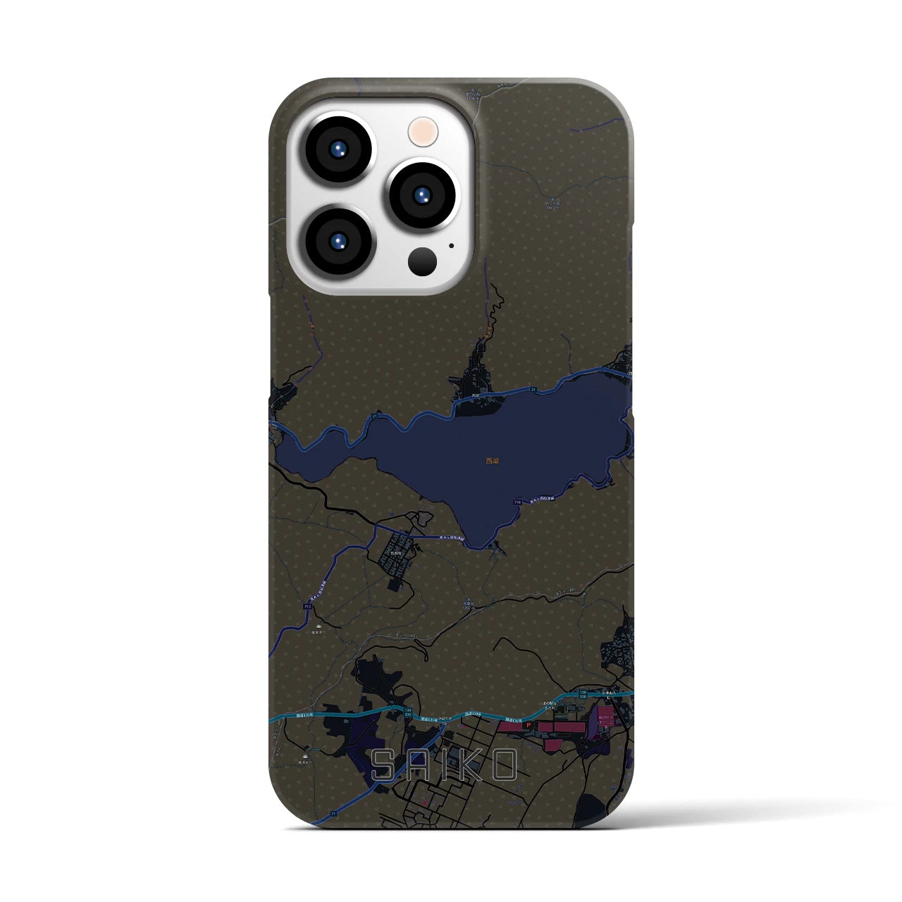 【西湖(山梨県)】地図柄iPhoneケース(バックカバータイプ)