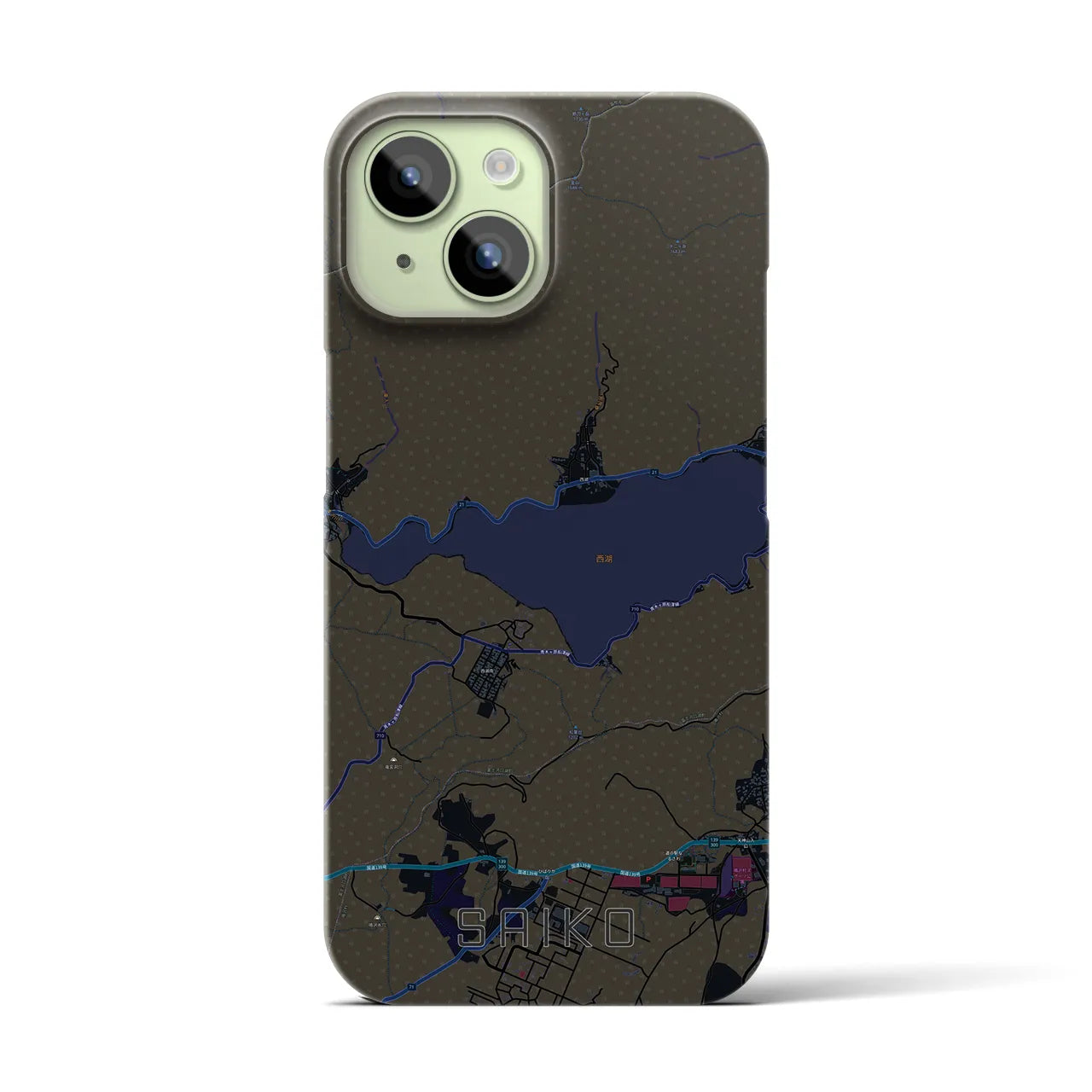 【西湖(山梨県)】地図柄iPhoneケース(バックカバータイプ)