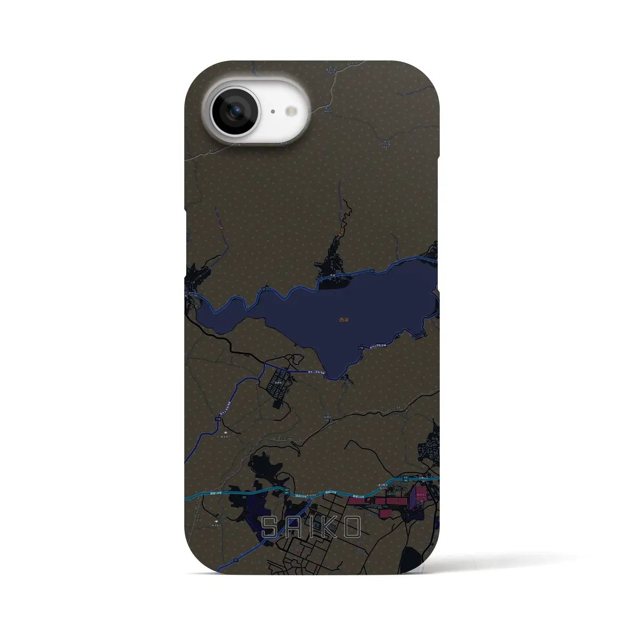 【西湖(山梨県)】地図柄iPhoneケース(バックカバータイプ)