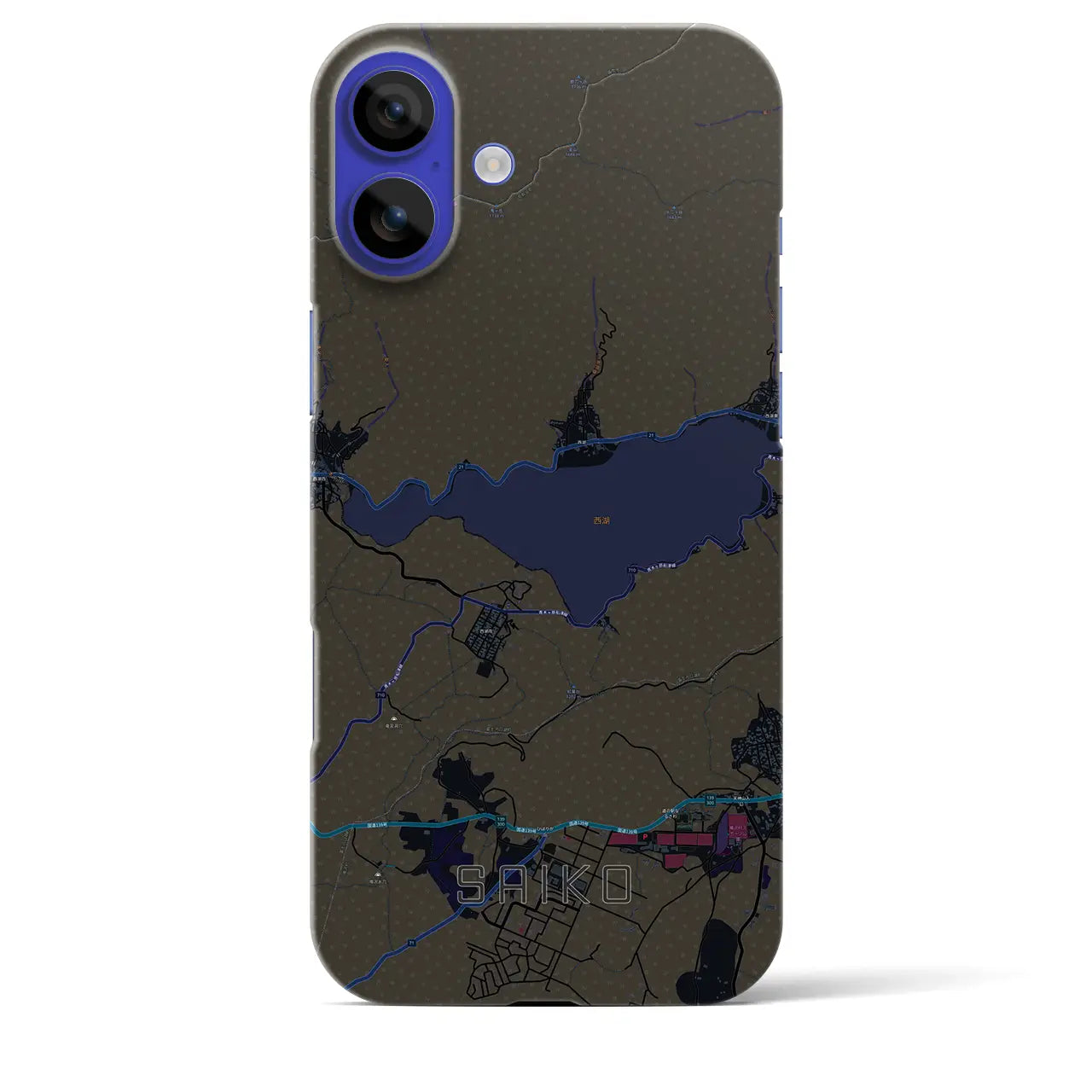 【西湖(山梨県)】地図柄iPhoneケース(バックカバータイプ)