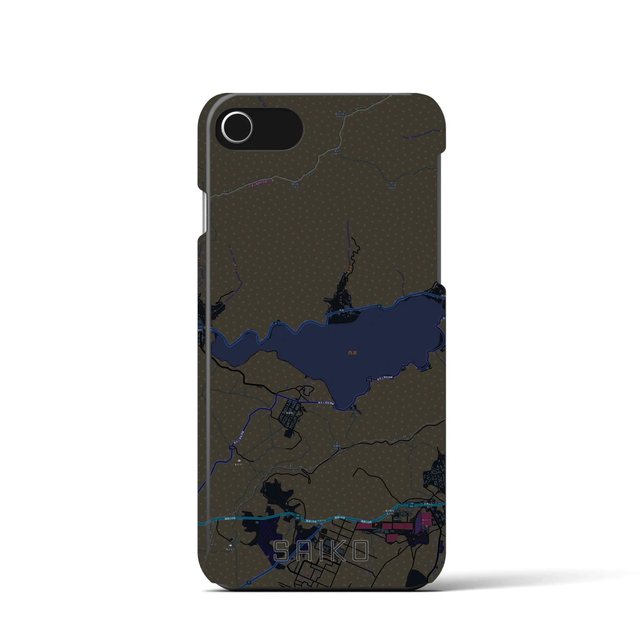 【西湖(山梨県)】地図柄iPhoneケース(バックカバータイプ)