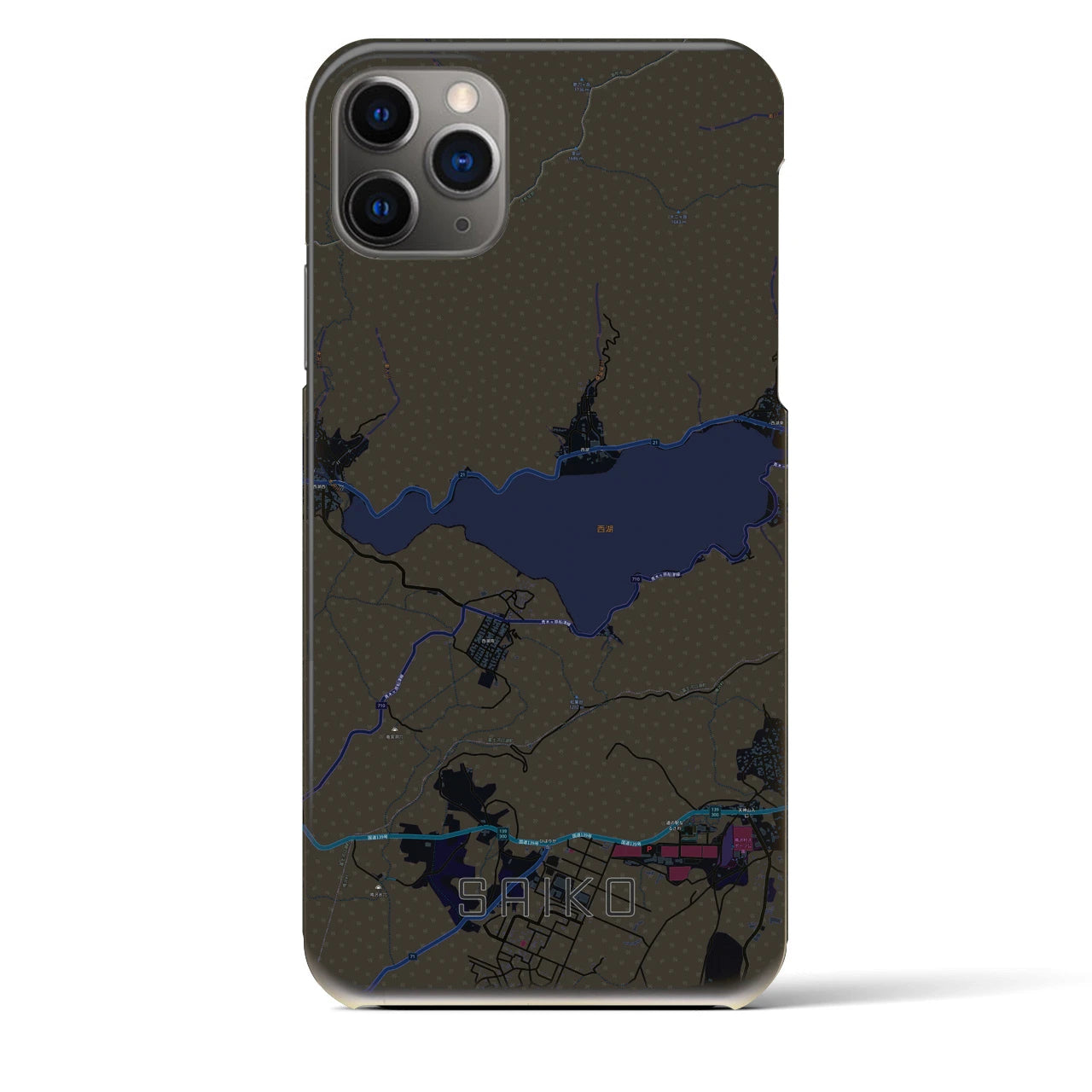 【西湖(山梨県)】地図柄iPhoneケース(バックカバータイプ)