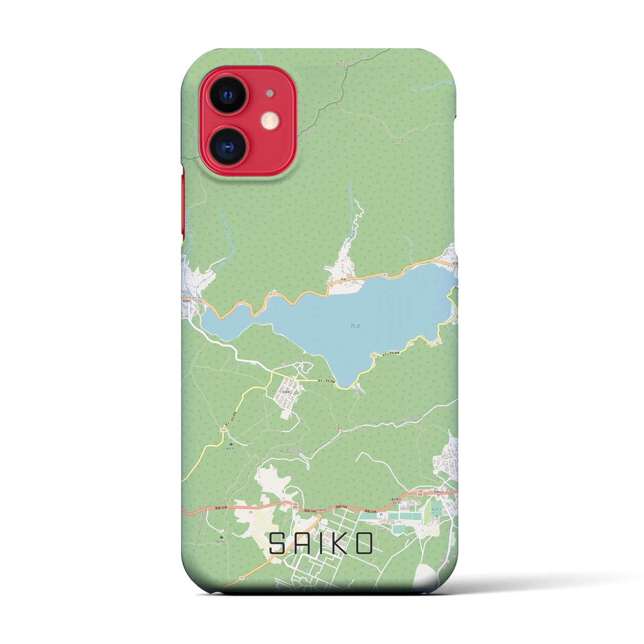 【西湖(山梨県)】地図柄iPhoneケース(バックカバータイプ)