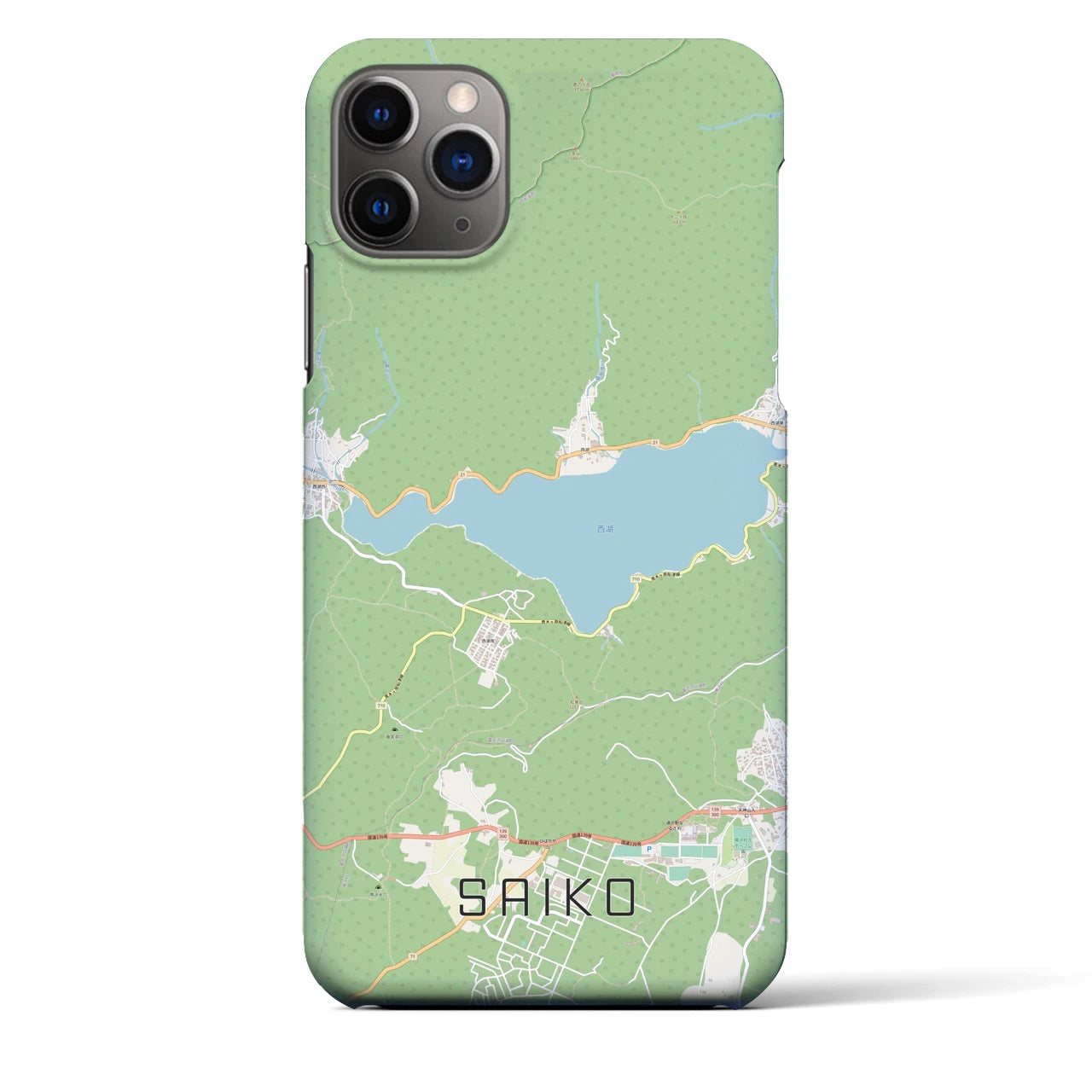【西湖(山梨県)】地図柄iPhoneケース(バックカバータイプ)