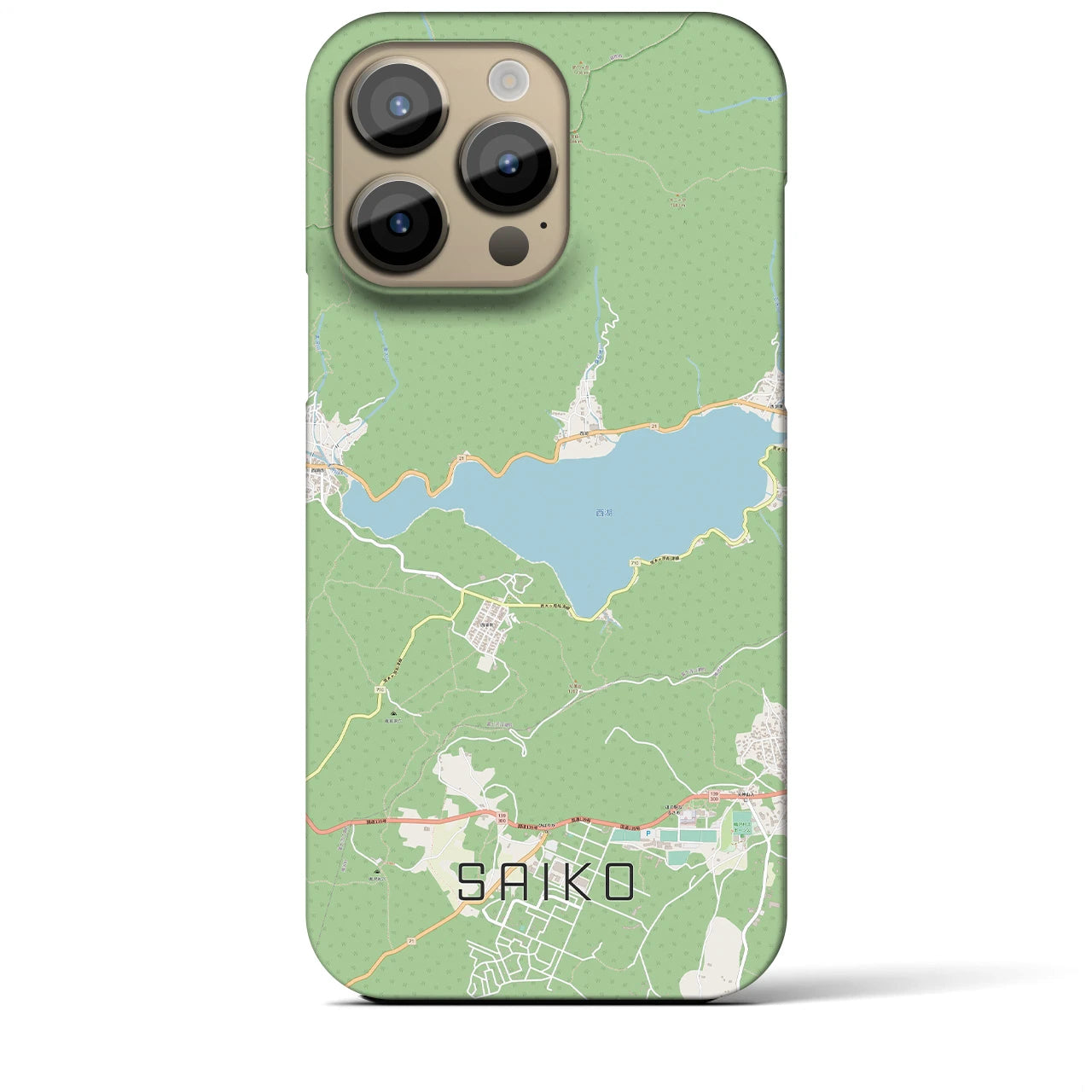 【西湖(山梨県)】地図柄iPhoneケース(バックカバータイプ)