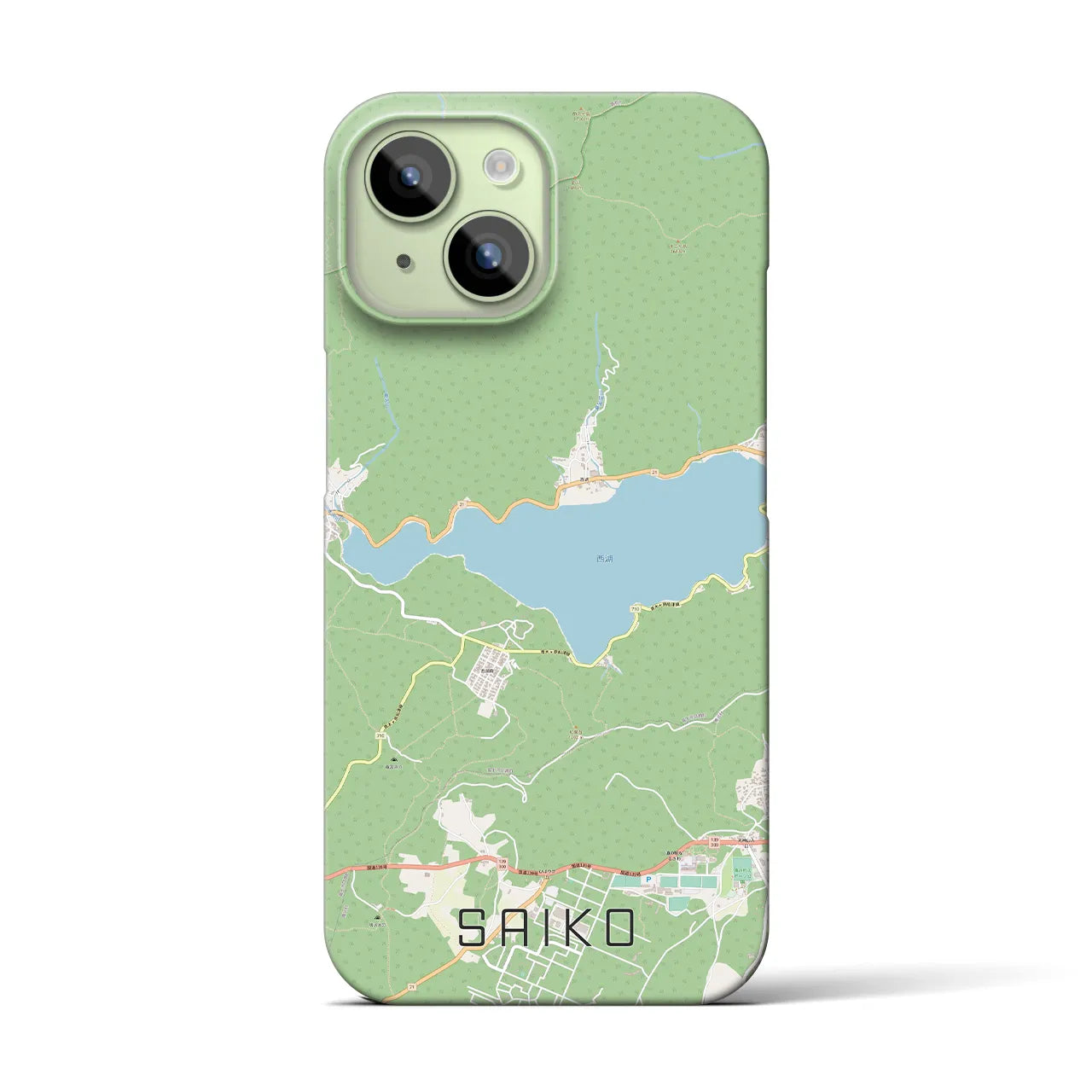 【西湖(山梨県)】地図柄iPhoneケース(バックカバータイプ)
