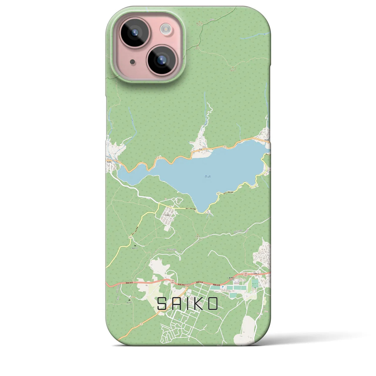 【西湖(山梨県)】地図柄iPhoneケース(バックカバータイプ)