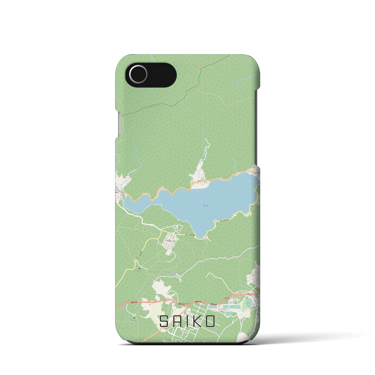 【西湖(山梨県)】地図柄iPhoneケース(バックカバータイプ)