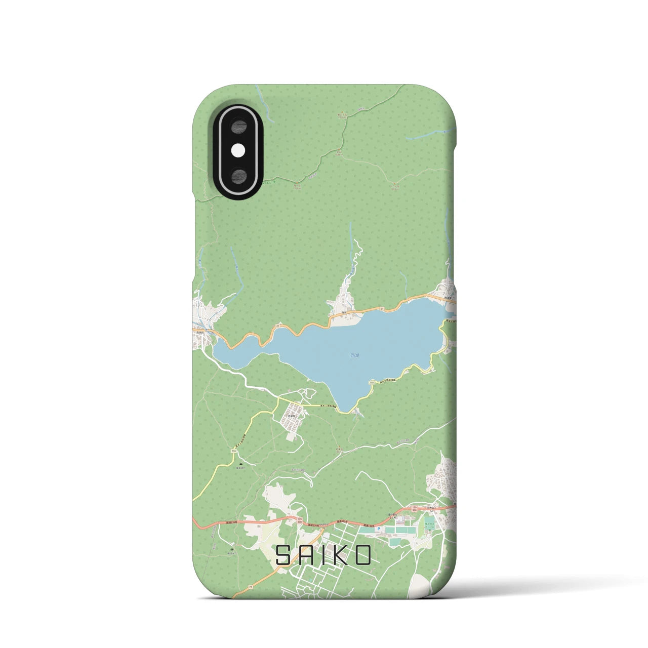 【西湖(山梨県)】地図柄iPhoneケース(バックカバータイプ)