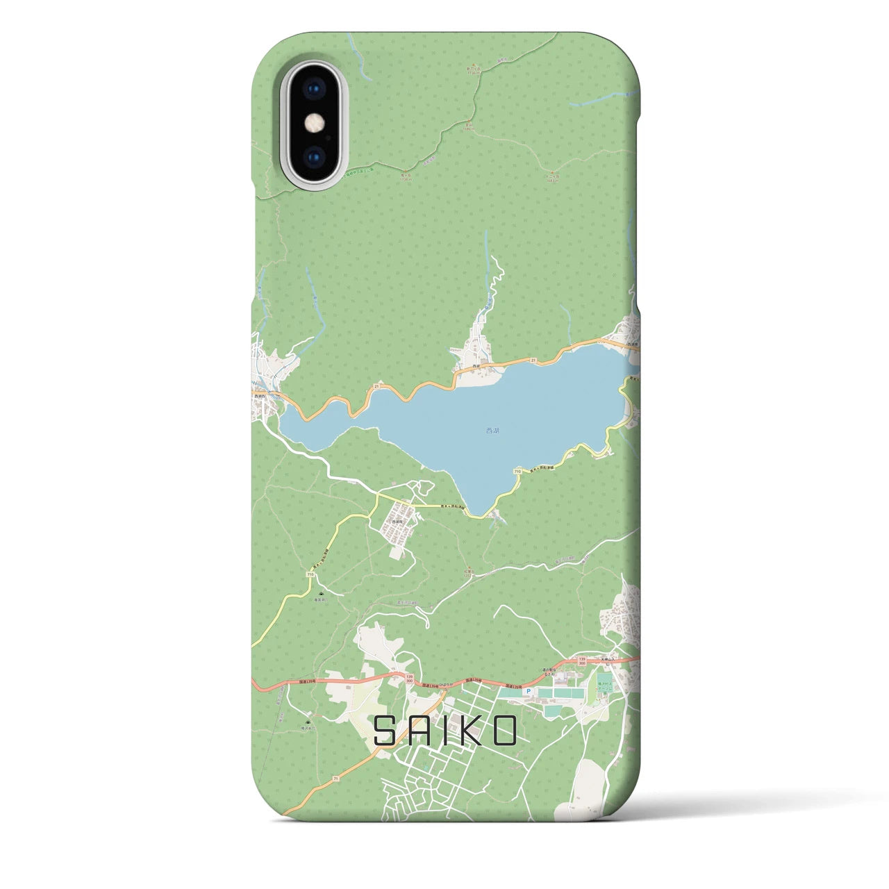 【西湖(山梨県)】地図柄iPhoneケース(バックカバータイプ)
