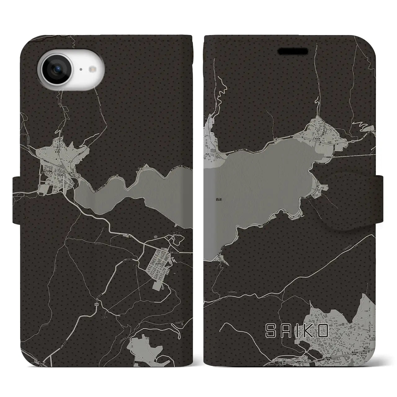 【西湖(山梨県)】地図柄iPhoneケース(手帳タイプ)