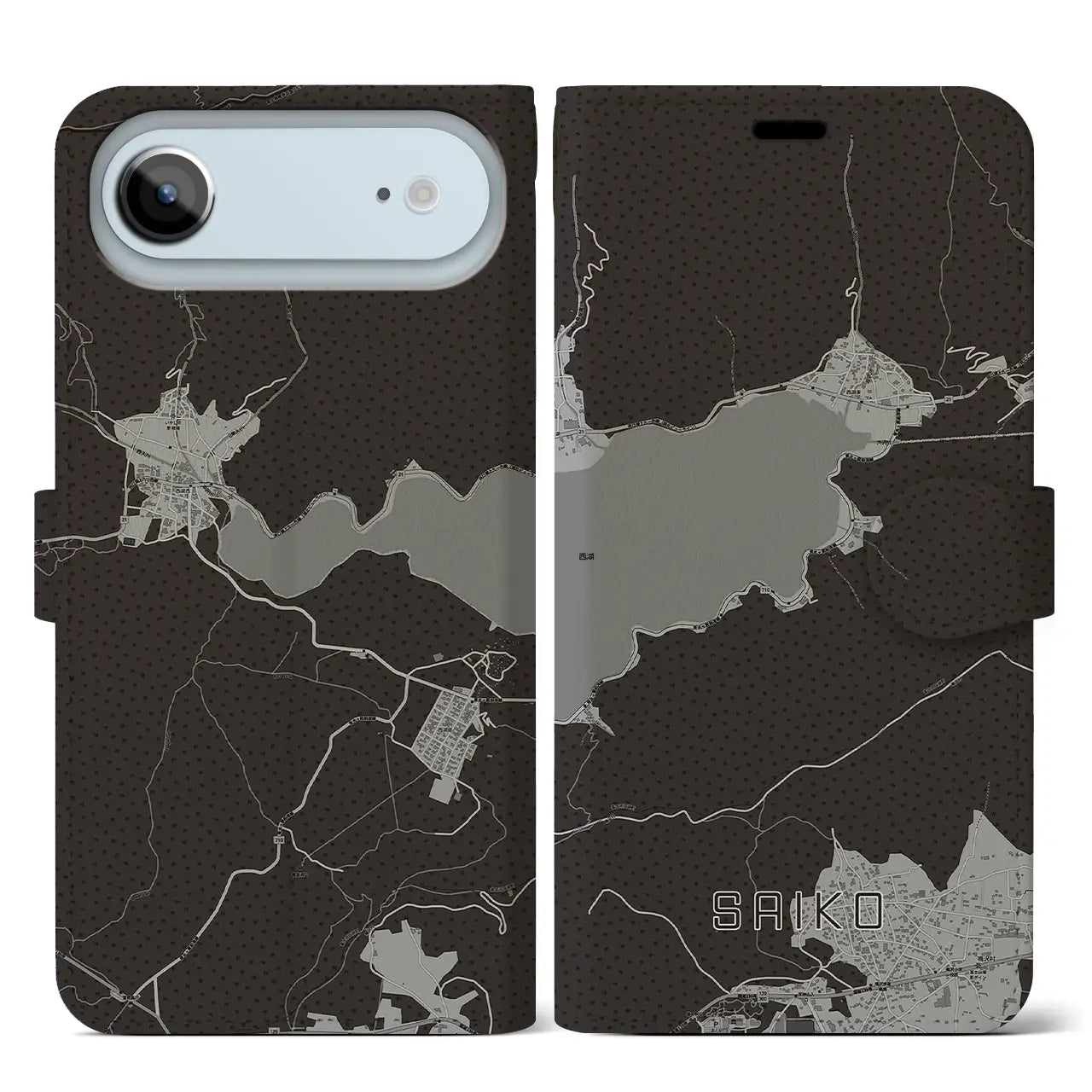 【西湖(山梨県)】地図柄iPhoneケース(手帳タイプ)