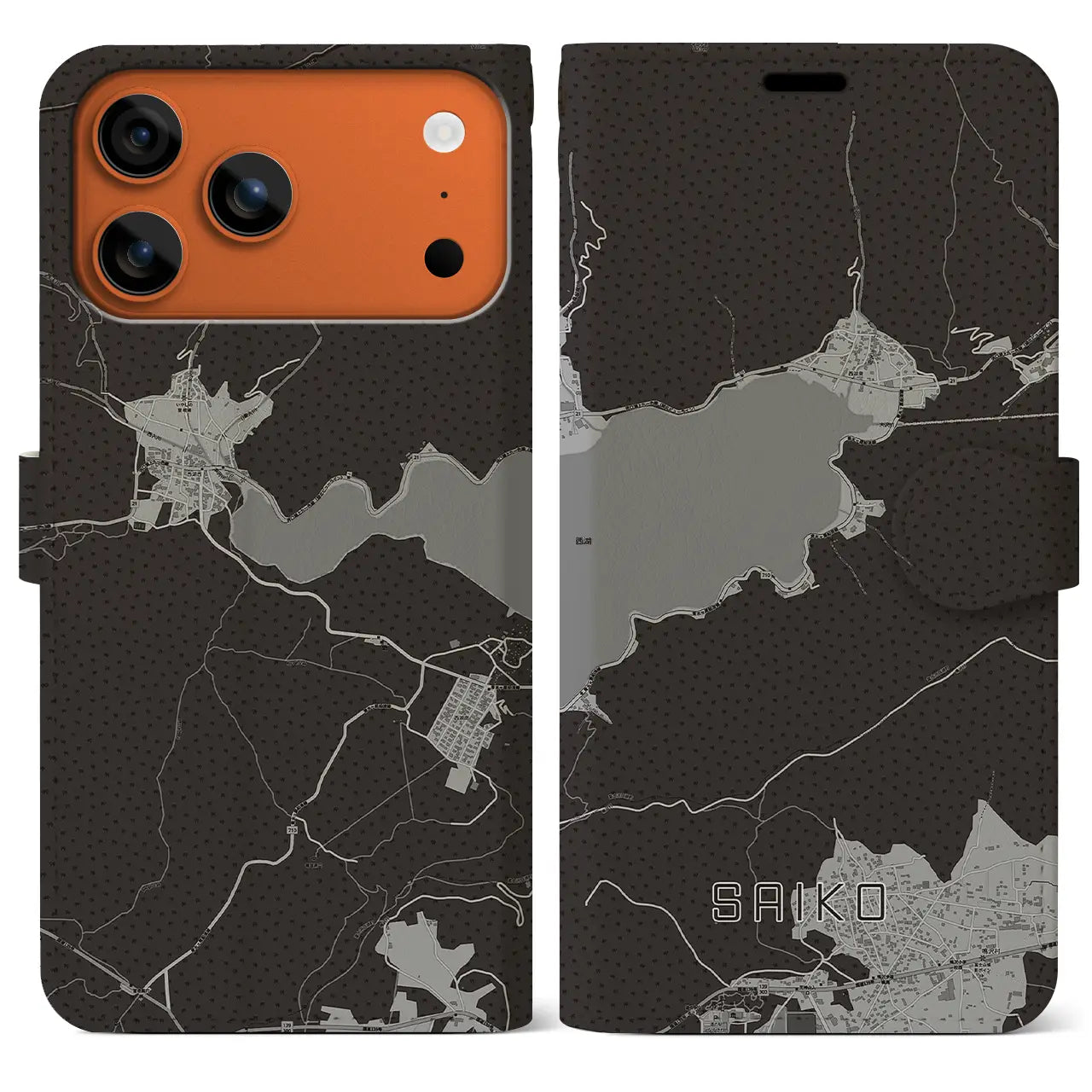 【西湖(山梨県)】地図柄iPhoneケース(手帳タイプ)