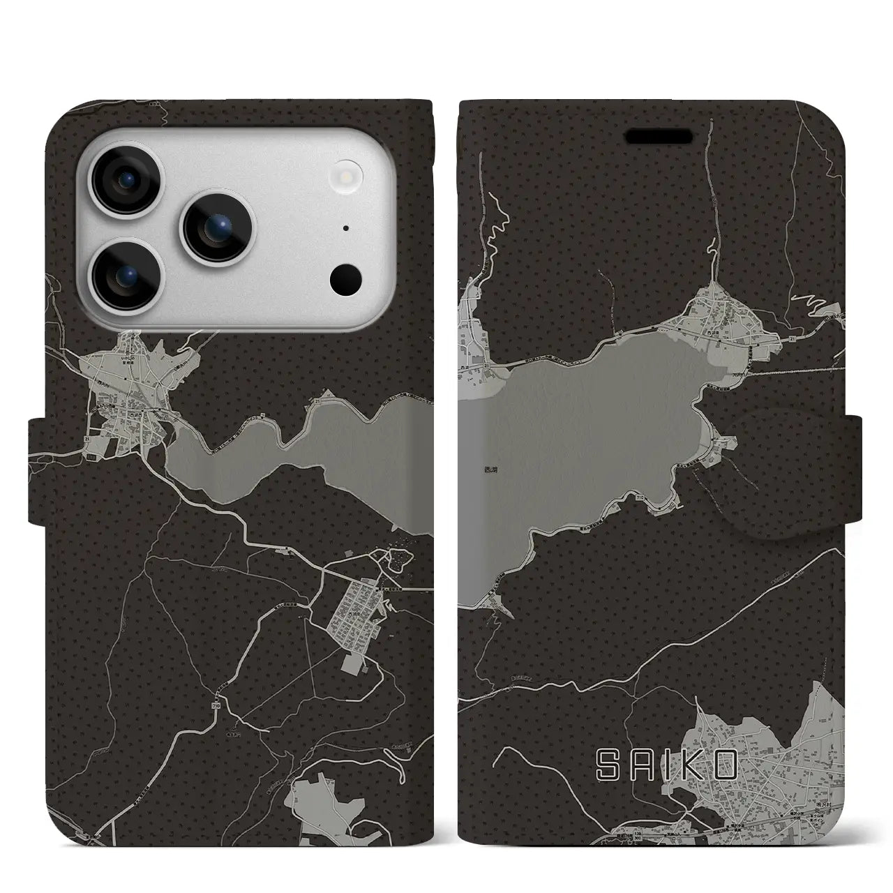 【西湖(山梨県)】地図柄iPhoneケース(手帳タイプ)