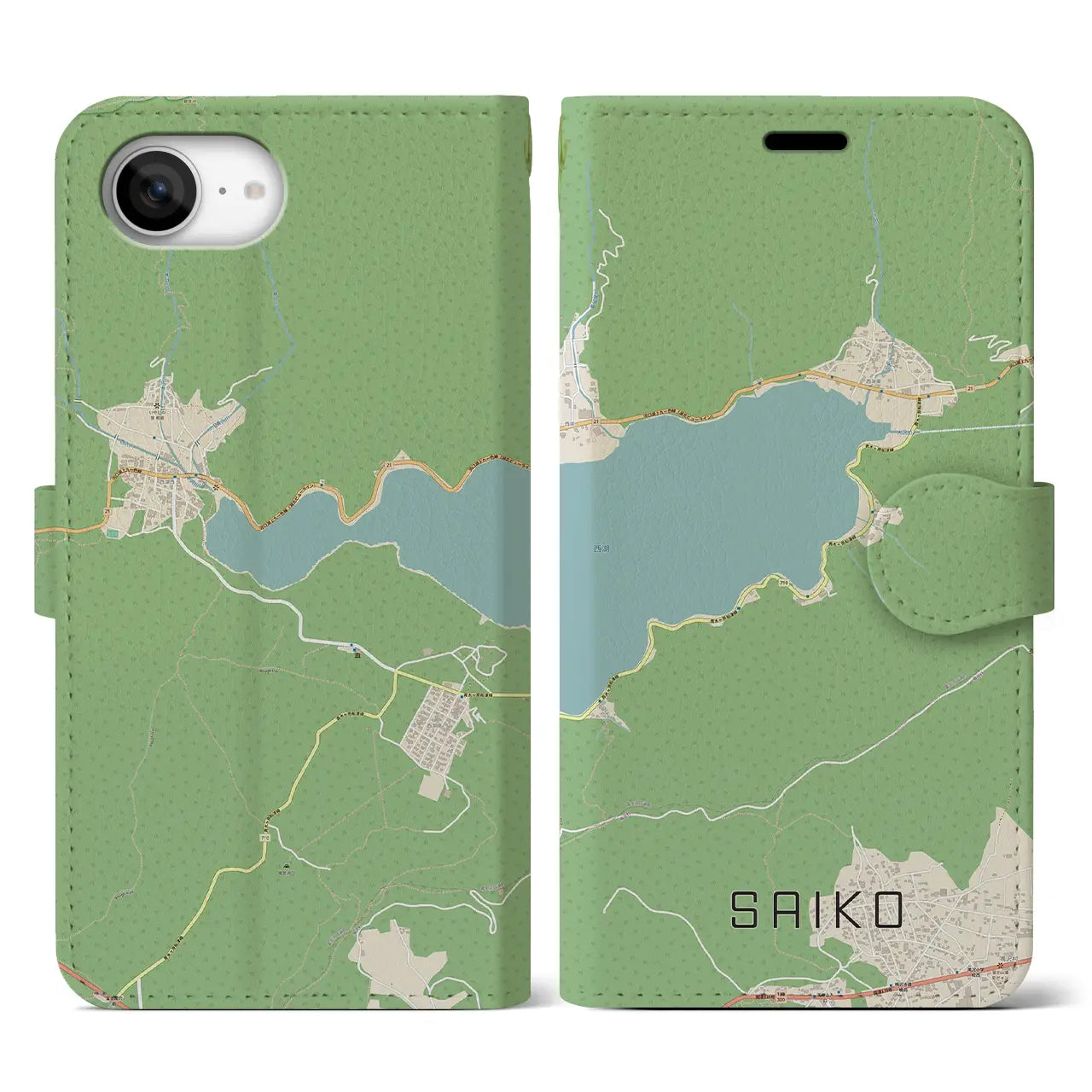 【西湖(山梨県)】地図柄iPhoneケース(手帳タイプ)