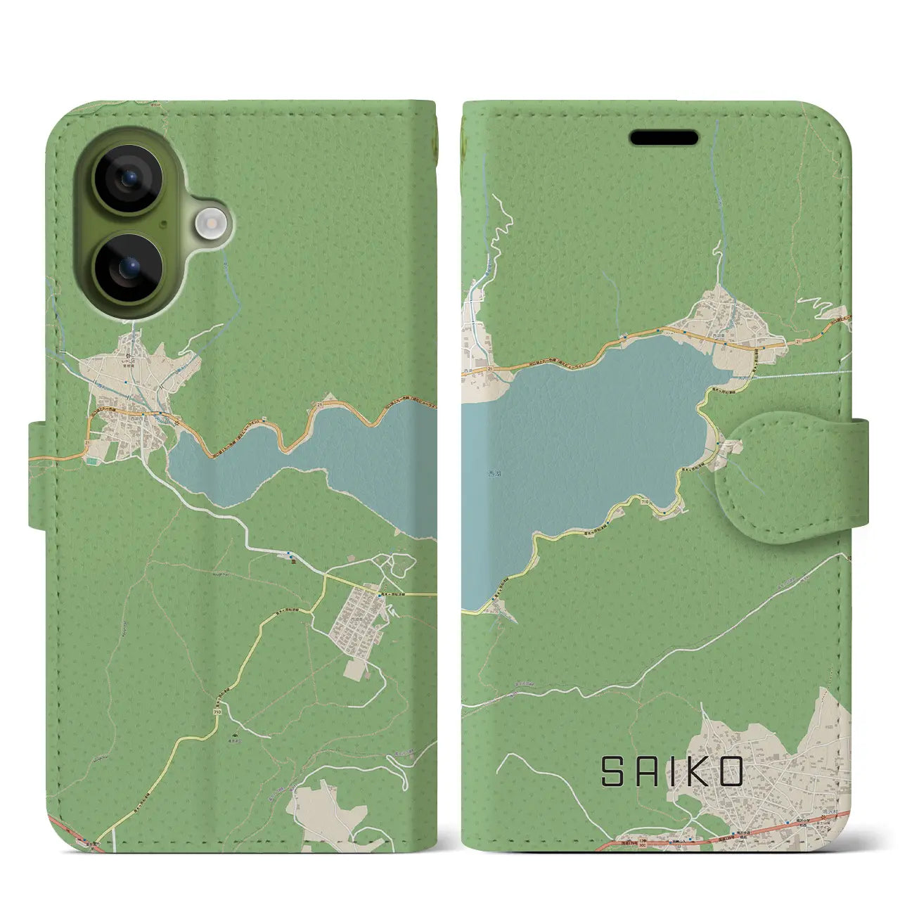 【西湖(山梨県)】地図柄iPhoneケース(手帳タイプ)