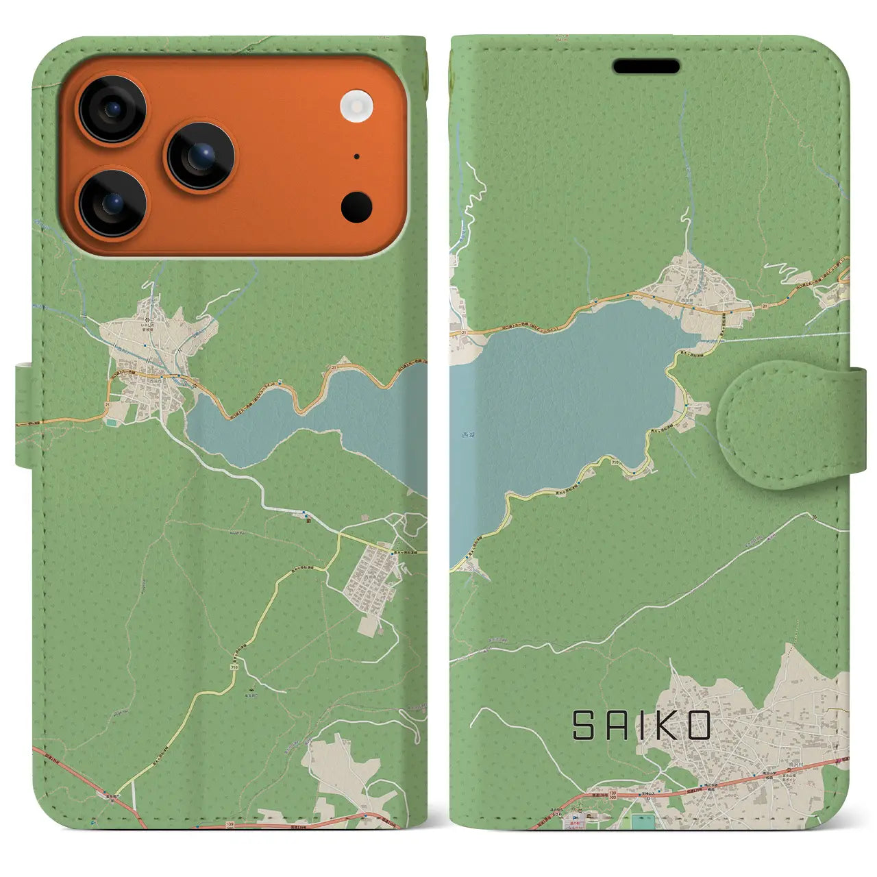 【西湖(山梨県)】地図柄iPhoneケース(手帳タイプ)